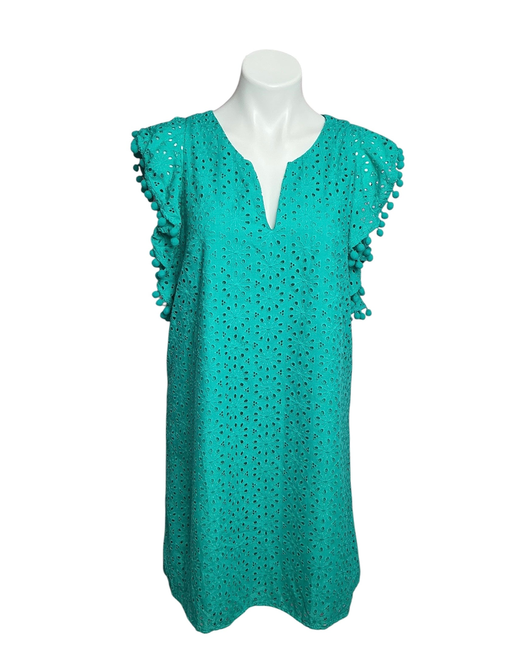 Lilly Pulitzer Astara Flutter Sleeve Water Lilly Green Neon Sunburst Eyelet Dress - Size M