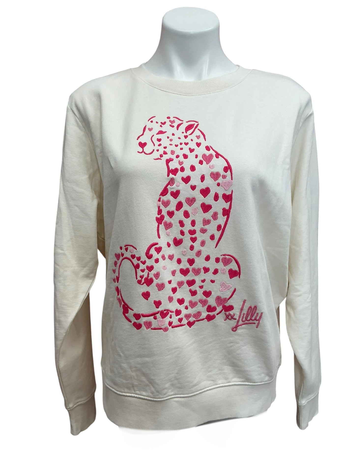 Lilly Pulitzer NWT Ballad Long Sleeve Sweater Coconut Love Cat Embroidery - Size M