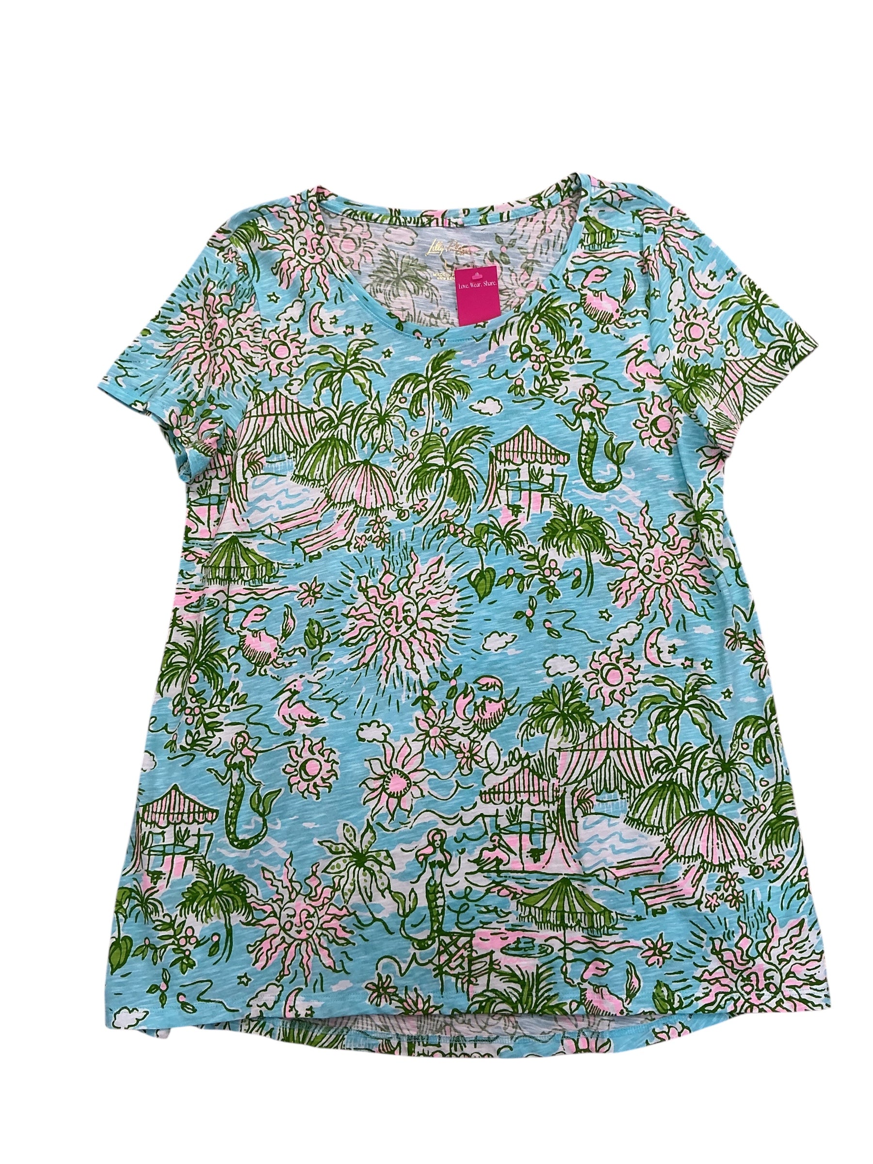Lilly Pulitzer NWT Etta Scoop Neck Top Fresh Water Blue Sunbathers Bliss - Size L
