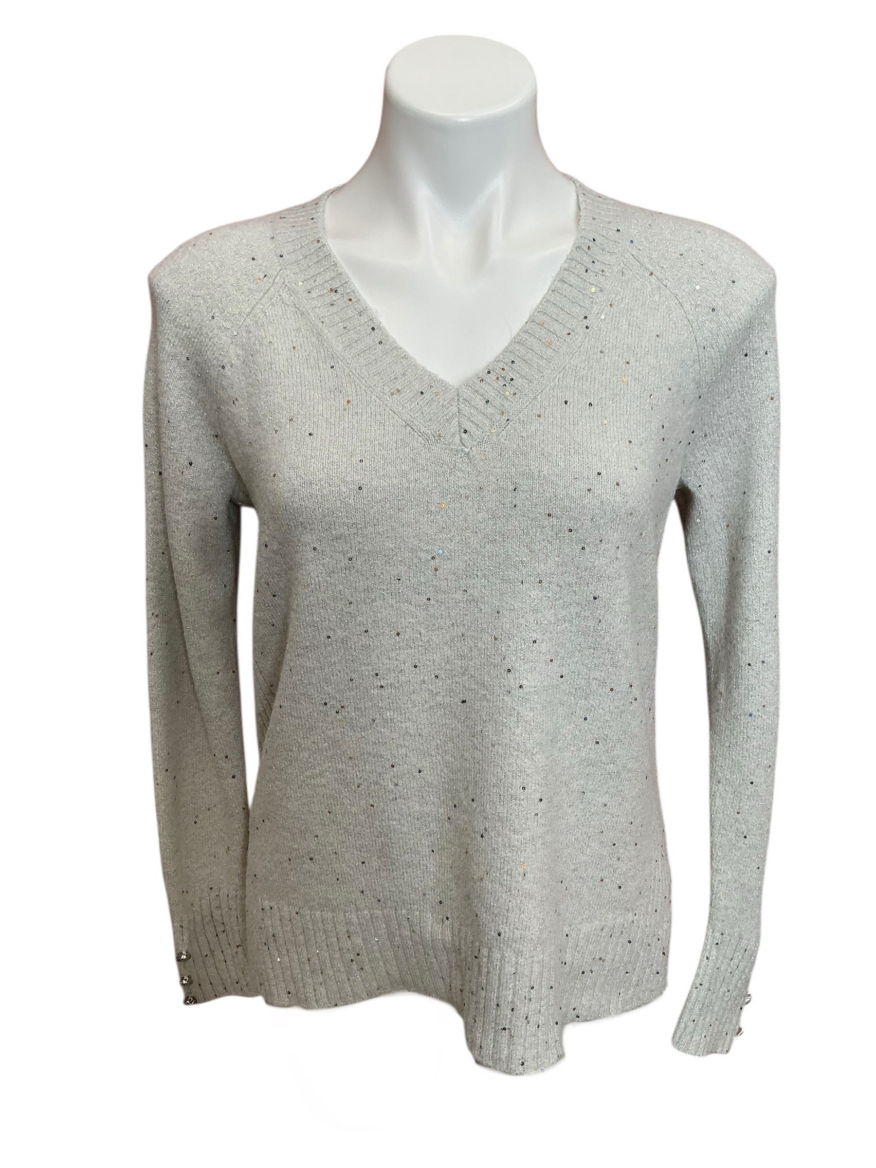 Lilly Pulitzer Kaycee Sequin Sweater Heathered Pebble Beach Metallic - Size XS