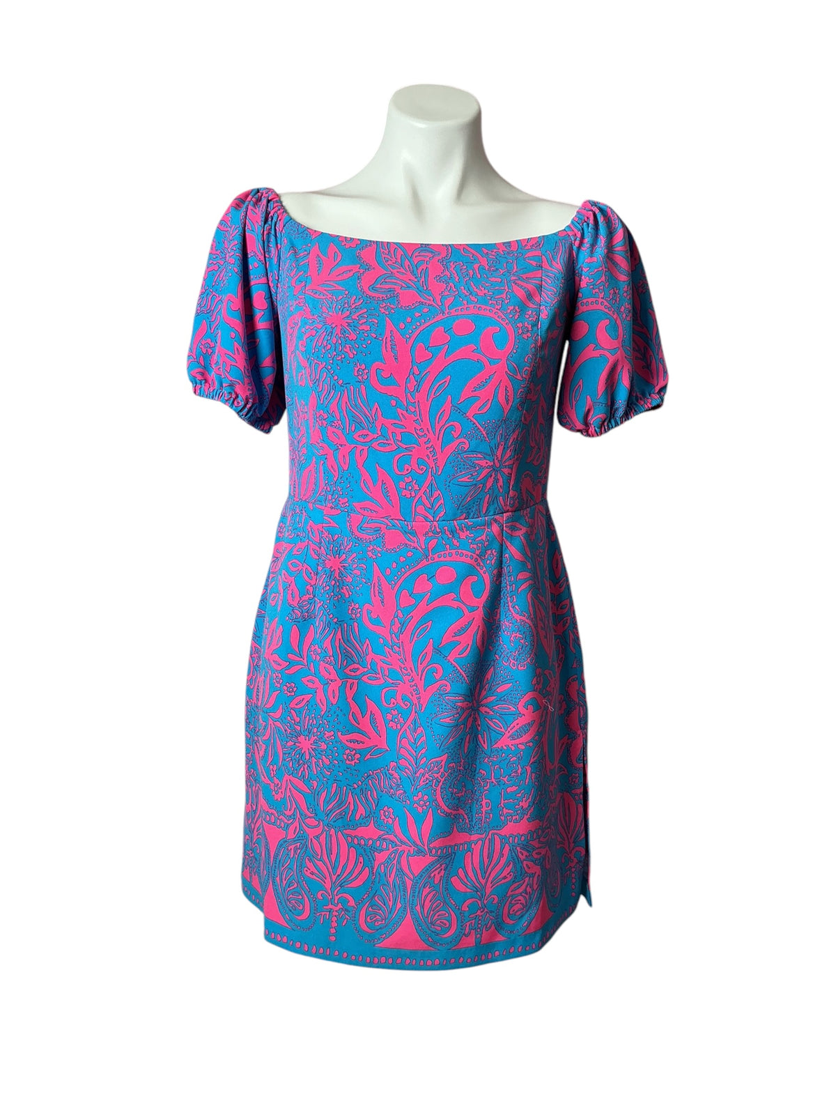 Lilly Pulitzer Jada Off-The-Shoulder Romper Aura Pink Leaf An Impression - Size 8