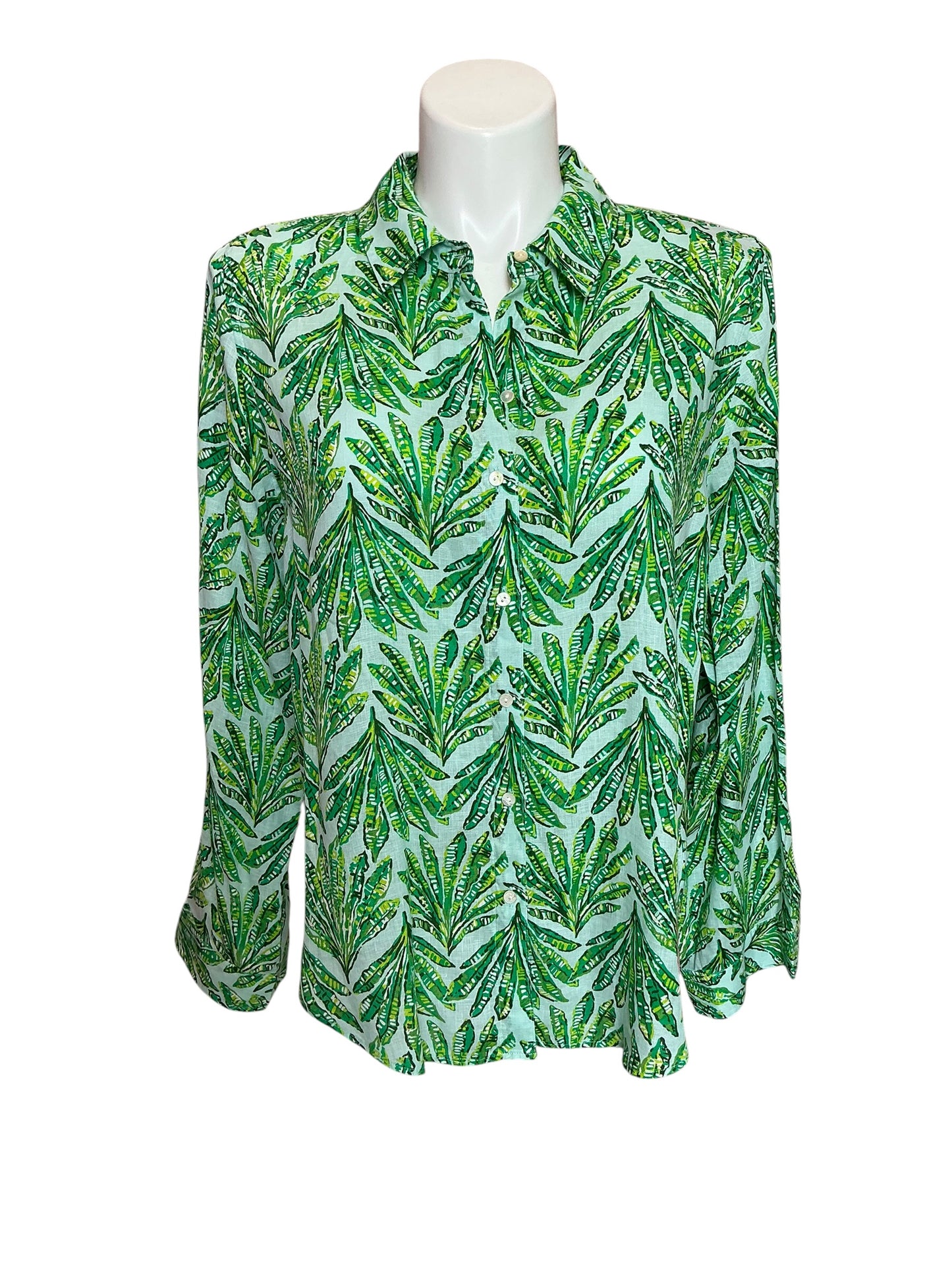 Lilly Pulitzer Sea View Linen Button Down Kitts Green Shady Babe - Size XL