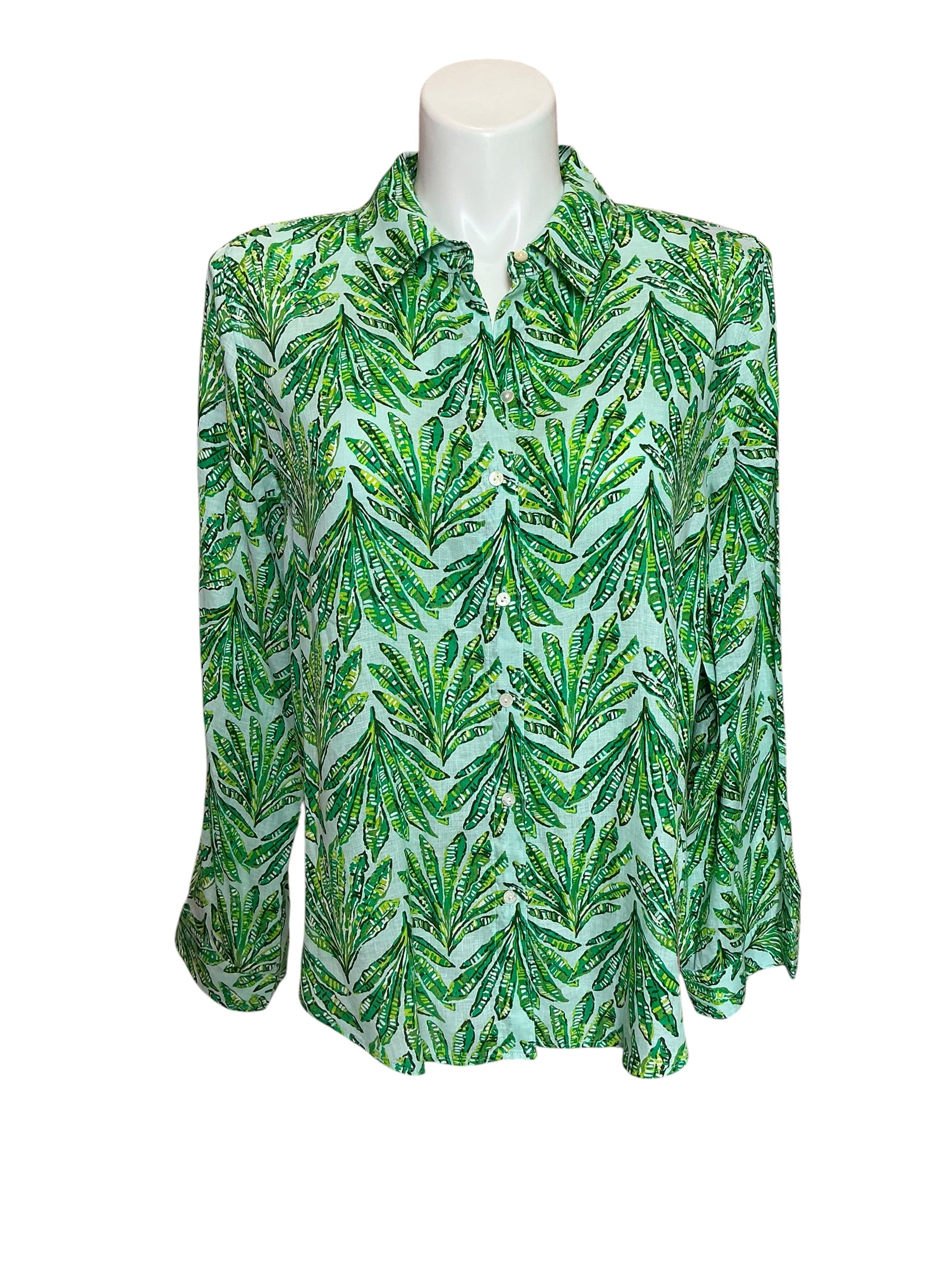 Lilly Pulitzer Sea View Linen Button Down Kitts Green Shady Babe - Size XL