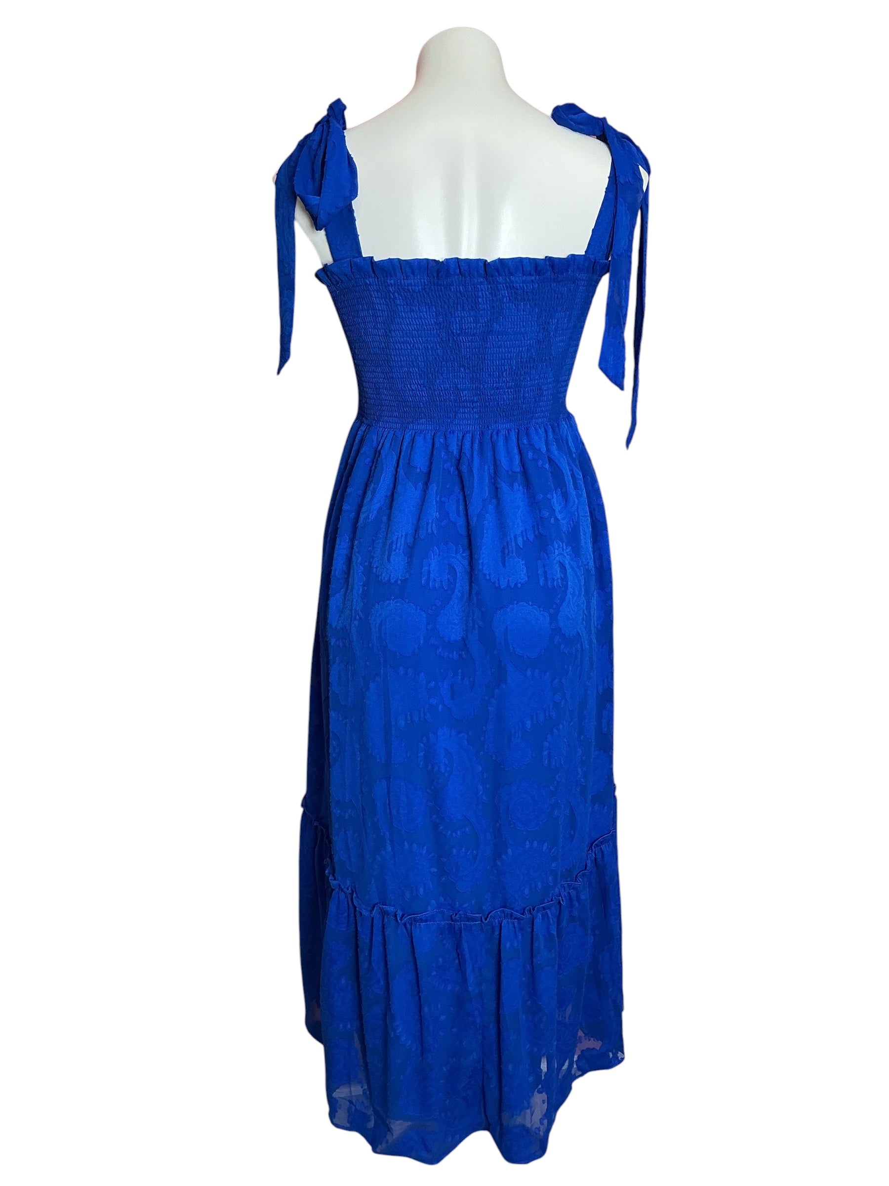Lilly Pulitzer River Smocked Midi Dress Blue Gritto Tangerine Dream Poly Clip Jacquard - Size XS