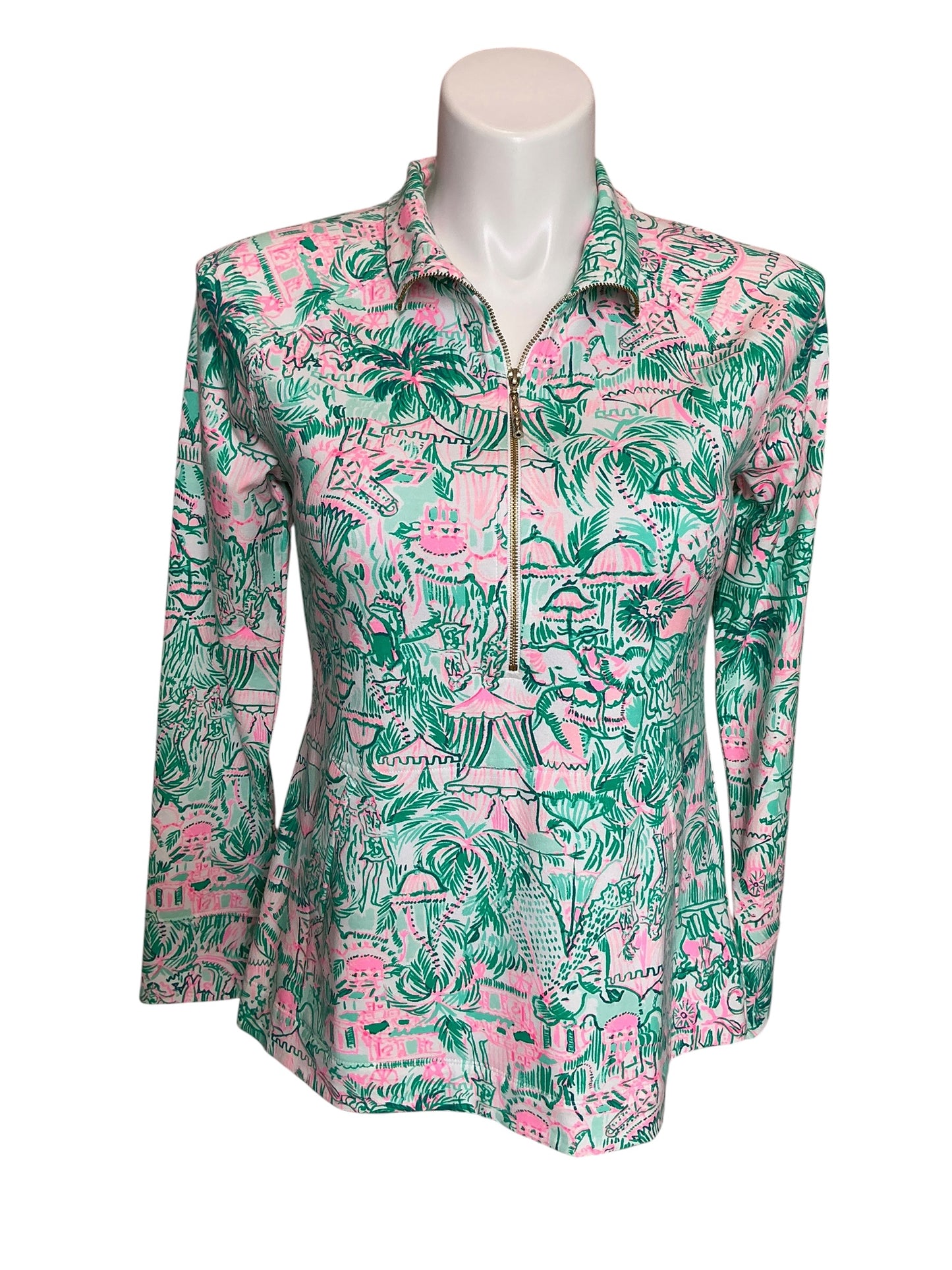 Lilly Pulitzer NWT UPF 50+ Skipper Popover Bright Agate Green Colorful Camelflage - Size M