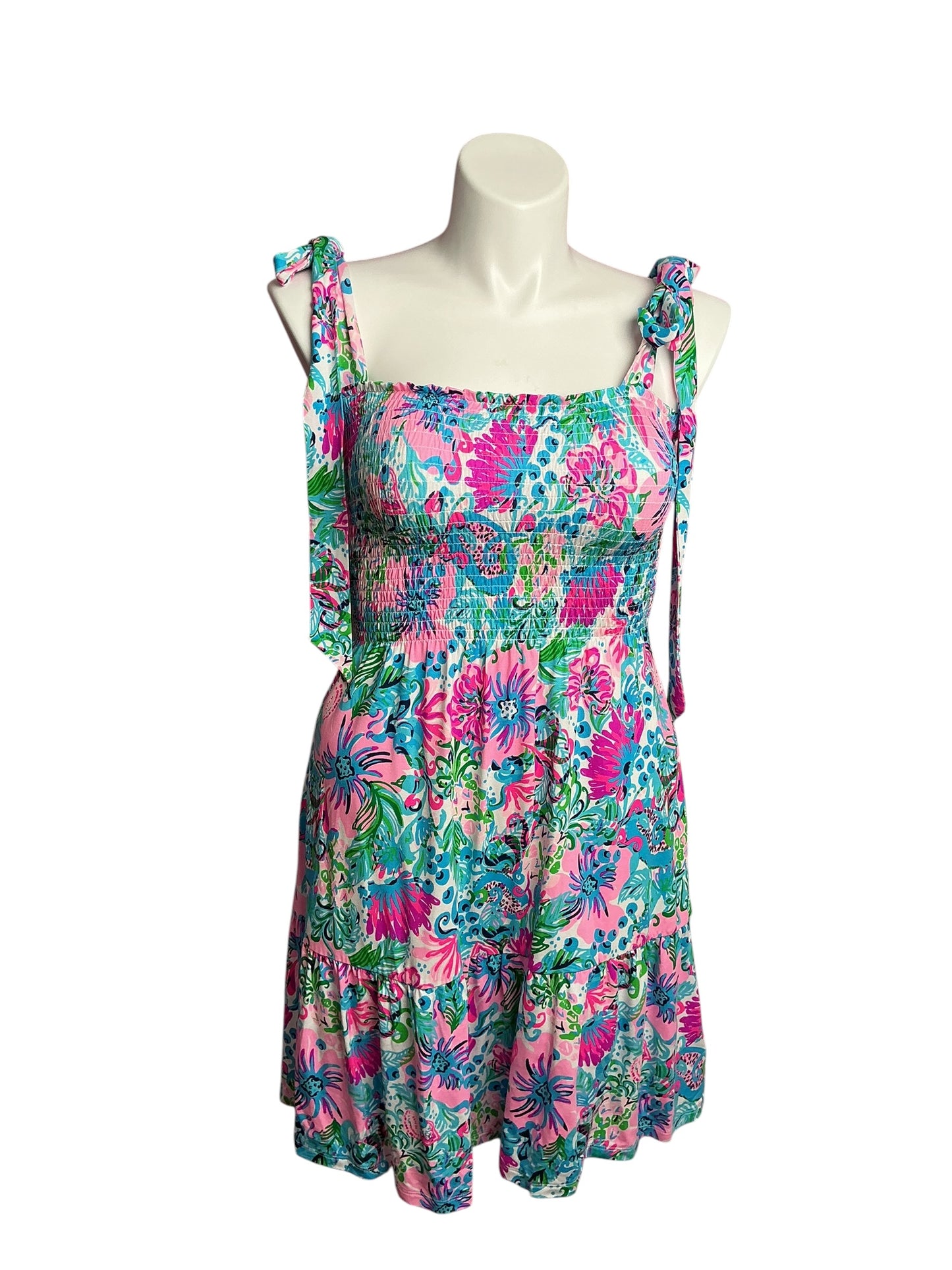 Lilly Pulitzer- Kailua Smocked Dress Mandevilla Baby Paradise Petals Size L