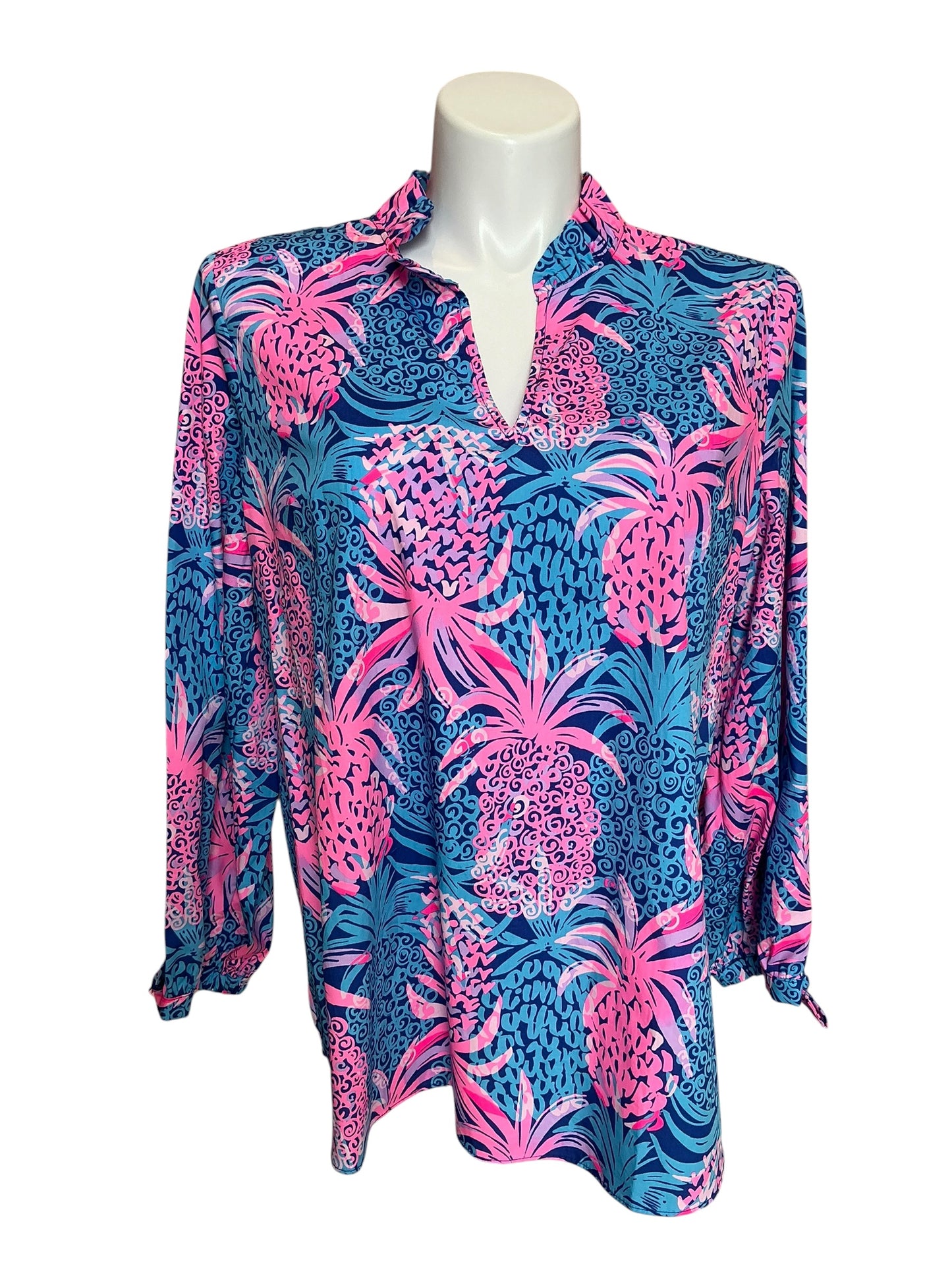 Lilly Pulitzer NWT Sherida Top Borealis Blue Tropic Down Low - XL