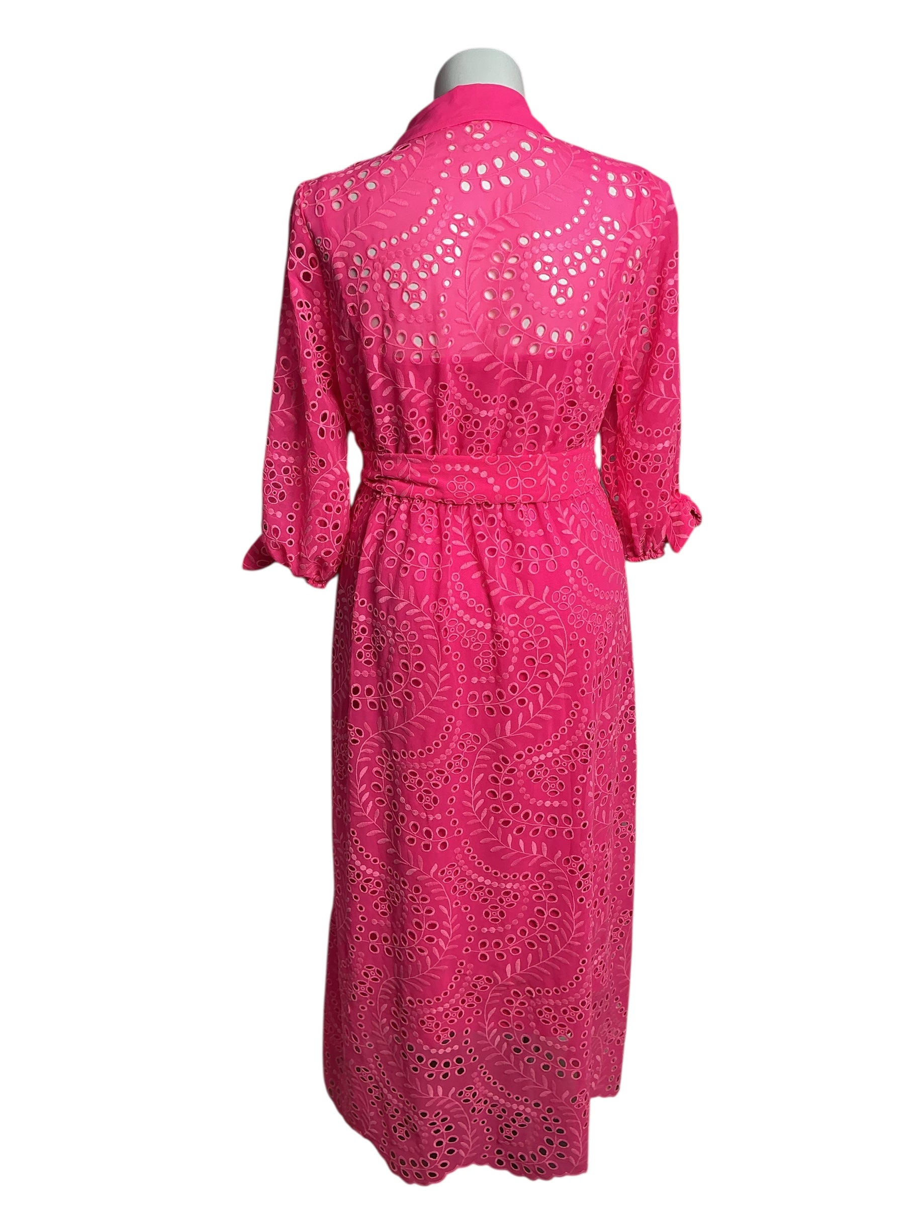 Lilly Pulitzer- NWT Amrita Midi Dress Pink Isle Swirly Fern Scalloped Eyelet Size 14