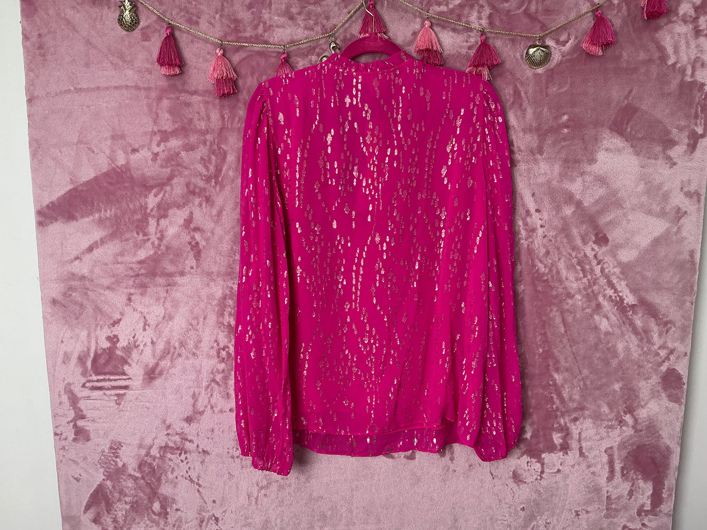 Lilly Pulitzer Long Sleeve Top NWT - Giana Long Sleeve Silk Top - Pink Palms - Fish Clip Chiffon - Size L