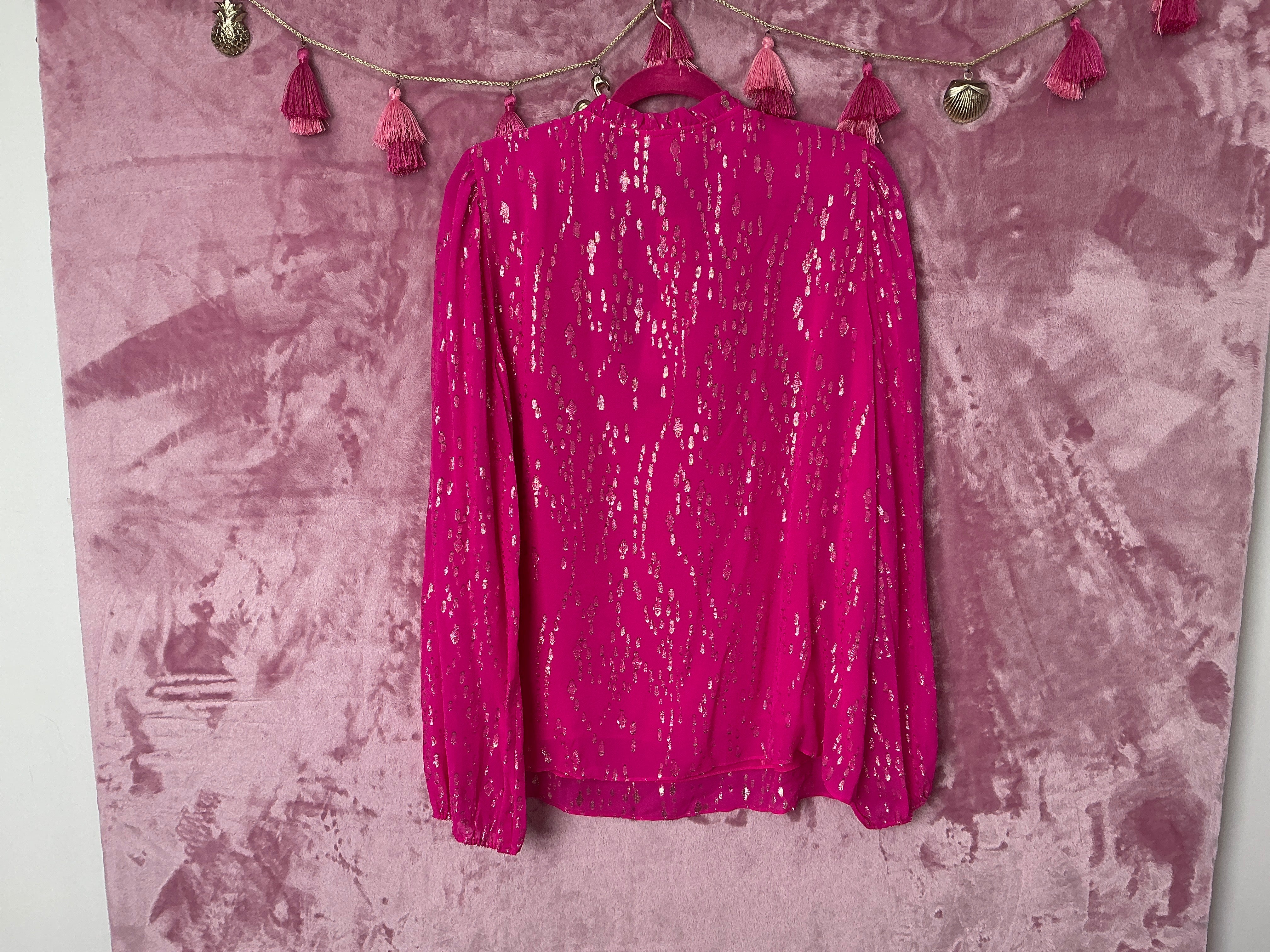 Lilly Pulitzer Long Sleeve Top NWT - Giana Long Sleeve Silk Top - Pink Palms - Fish Clip Chiffon - Size L
