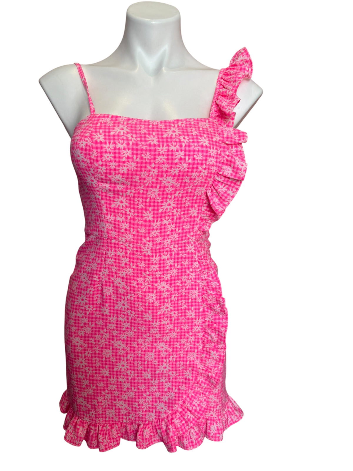 Lilly Pulitzer NWT Maetha Ruffle Romper Aura Pink Check You Out - Size 00