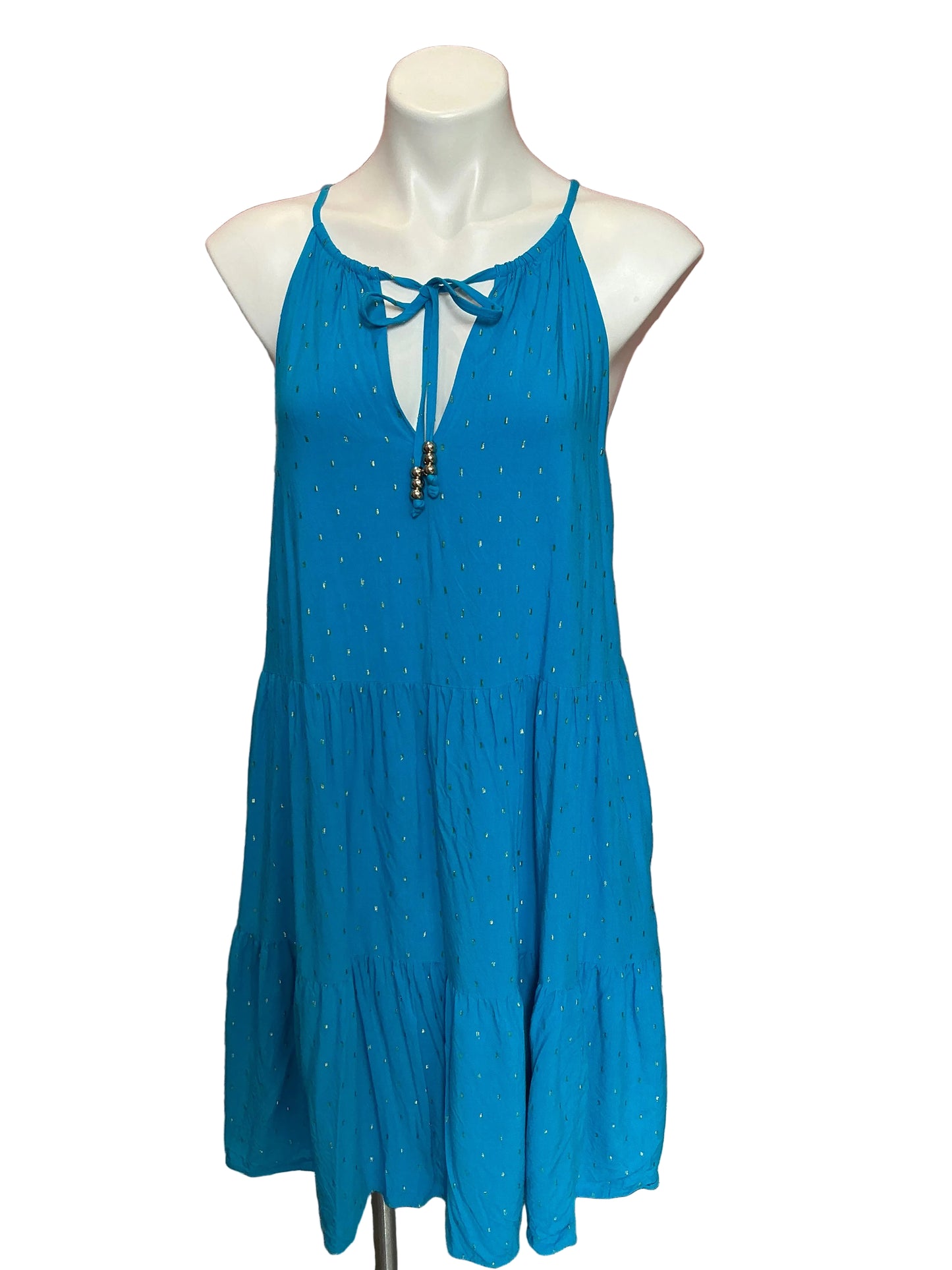 Lilly Pulitzer Litia Dress Formentera Turquoise Metallic Clip Rayon Voile - Size L