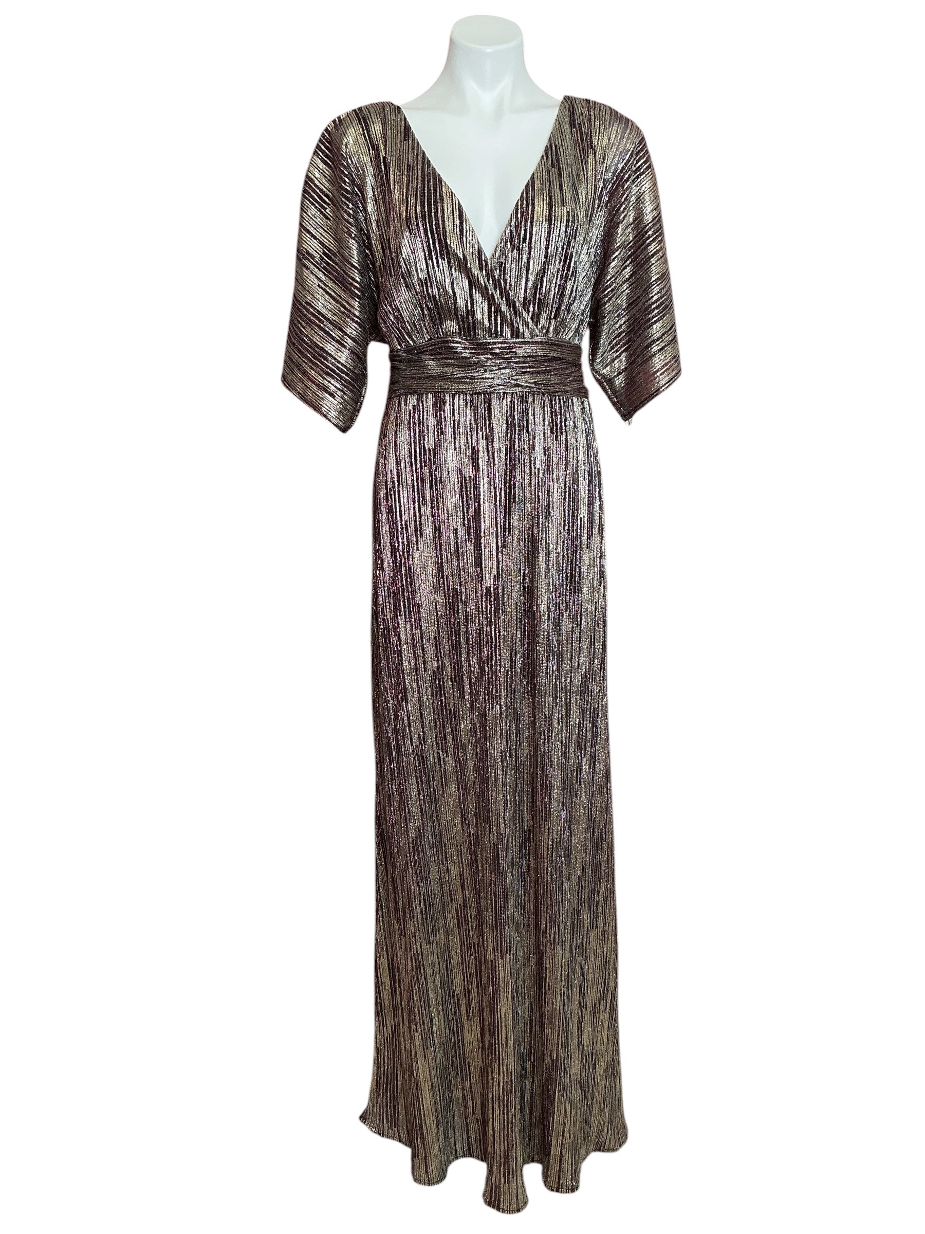 Lilly Pulitzer Parigi Maxi Dress Gold Metallic Rope Stripe Crinkle Knit - Size XL