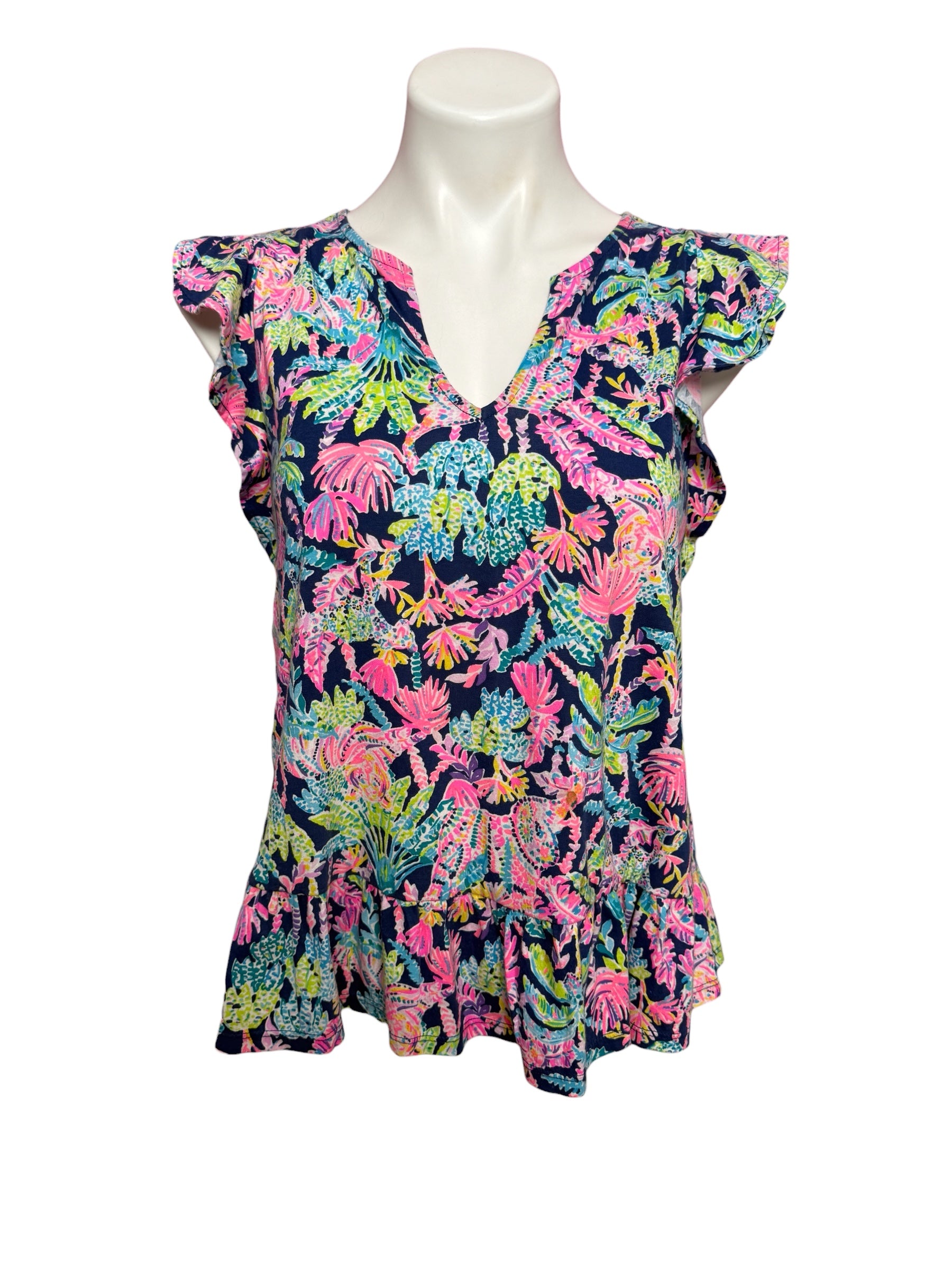 Lilly Pulitzer Lacie Peplum Blouse, Navy-Seen And Herd Size XS