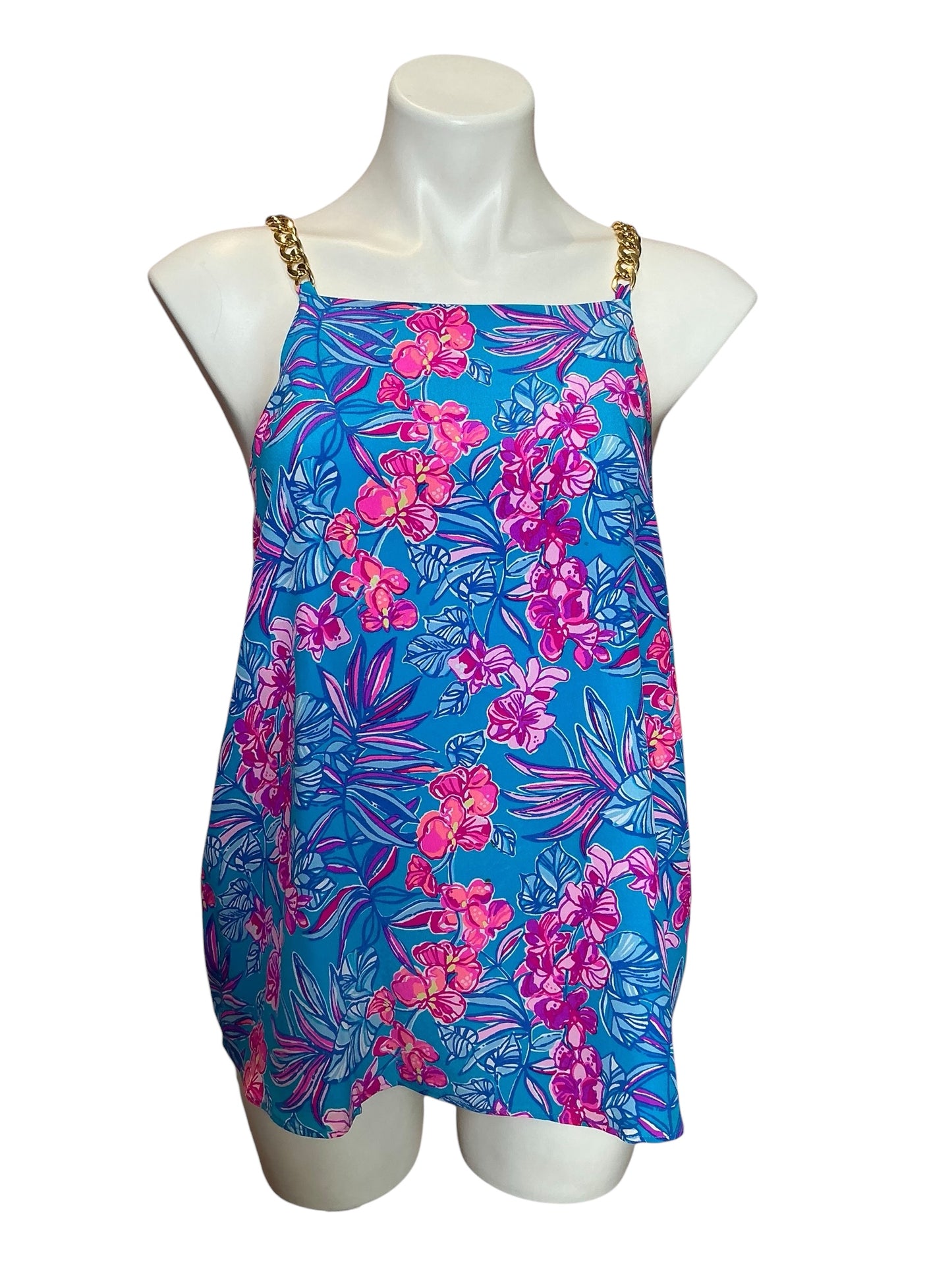 Lilly Pulitzer Joannah Silk Top Cumulus Blue Orchid Oasis - Size 12