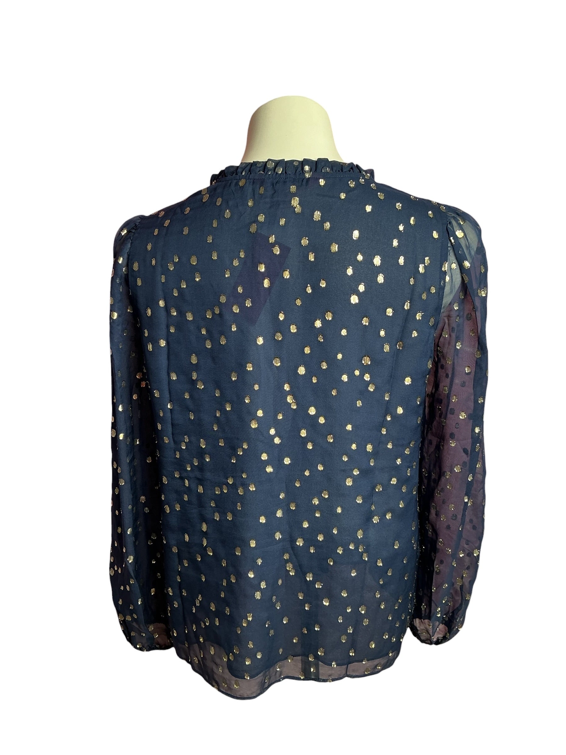 Lilly Pulitzer- Giana Long Sleeve Silk Top High Tide Navy Leafy Babe Metallic Silk Clip Size S