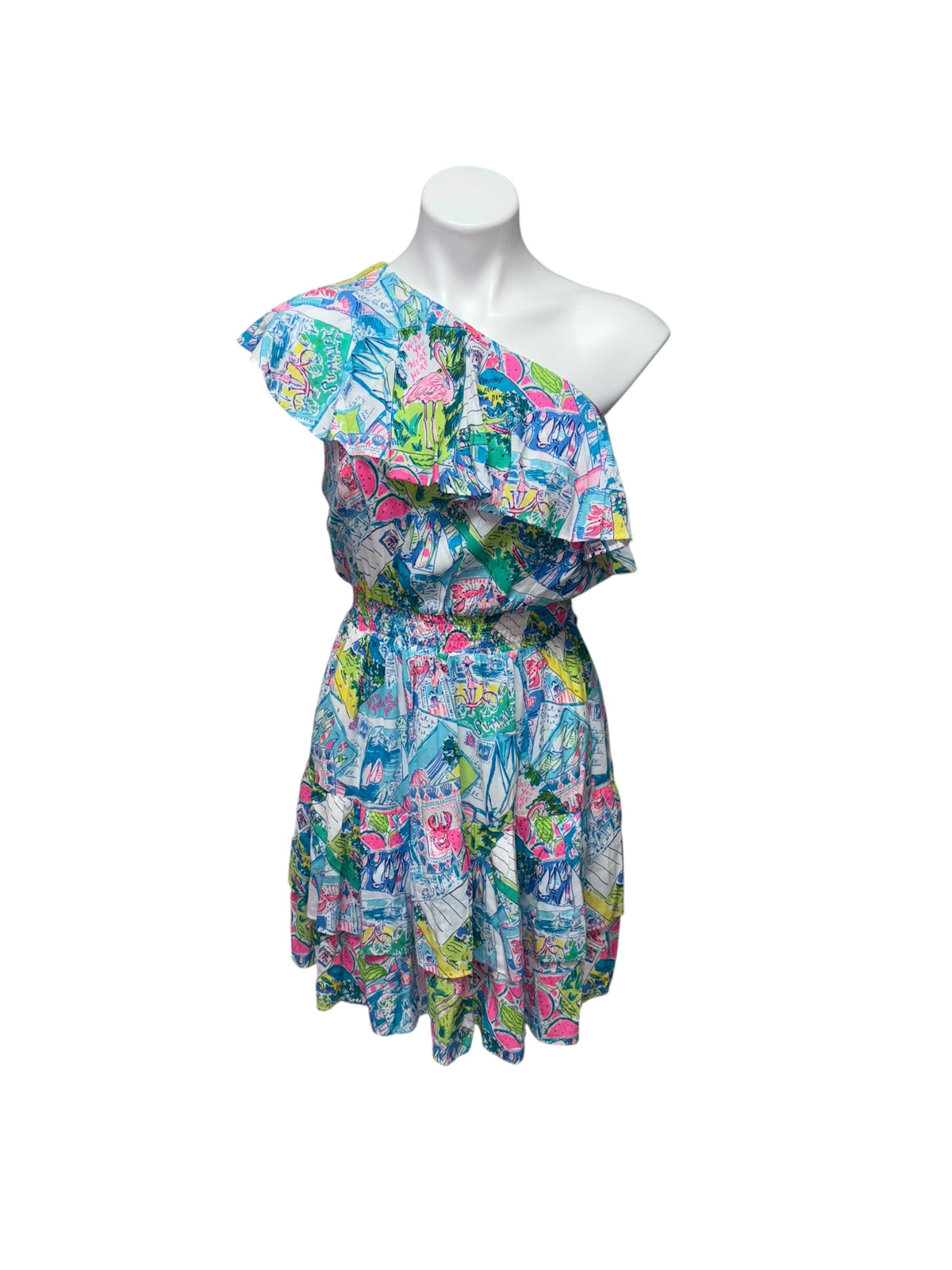 Lilly Pulitzer Addilyn One-Shoulder Dress Wish You Were Here - Size S