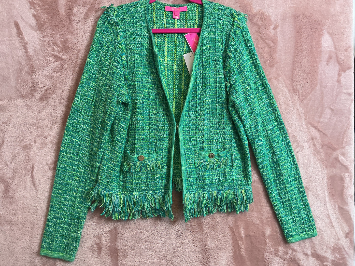 Lilly Pulitzer NWT - Simora Cardigan - Bright Agate Green Exotic Tweed - Size L