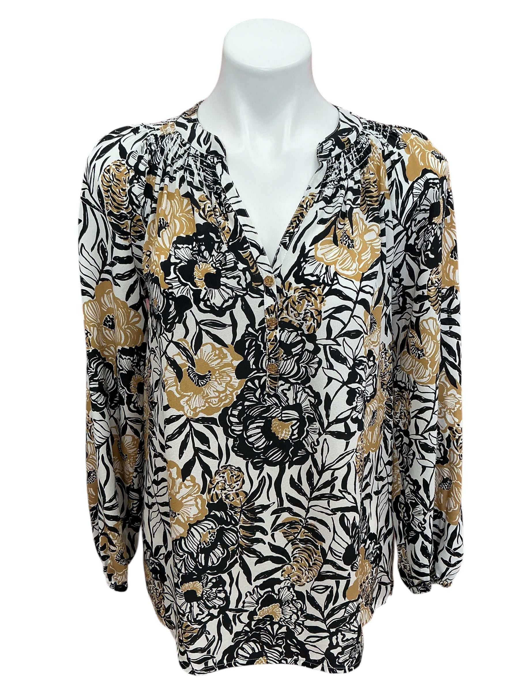 Lilly Pulitzer Elsa Silk Top Onyx Peony Party - Size S