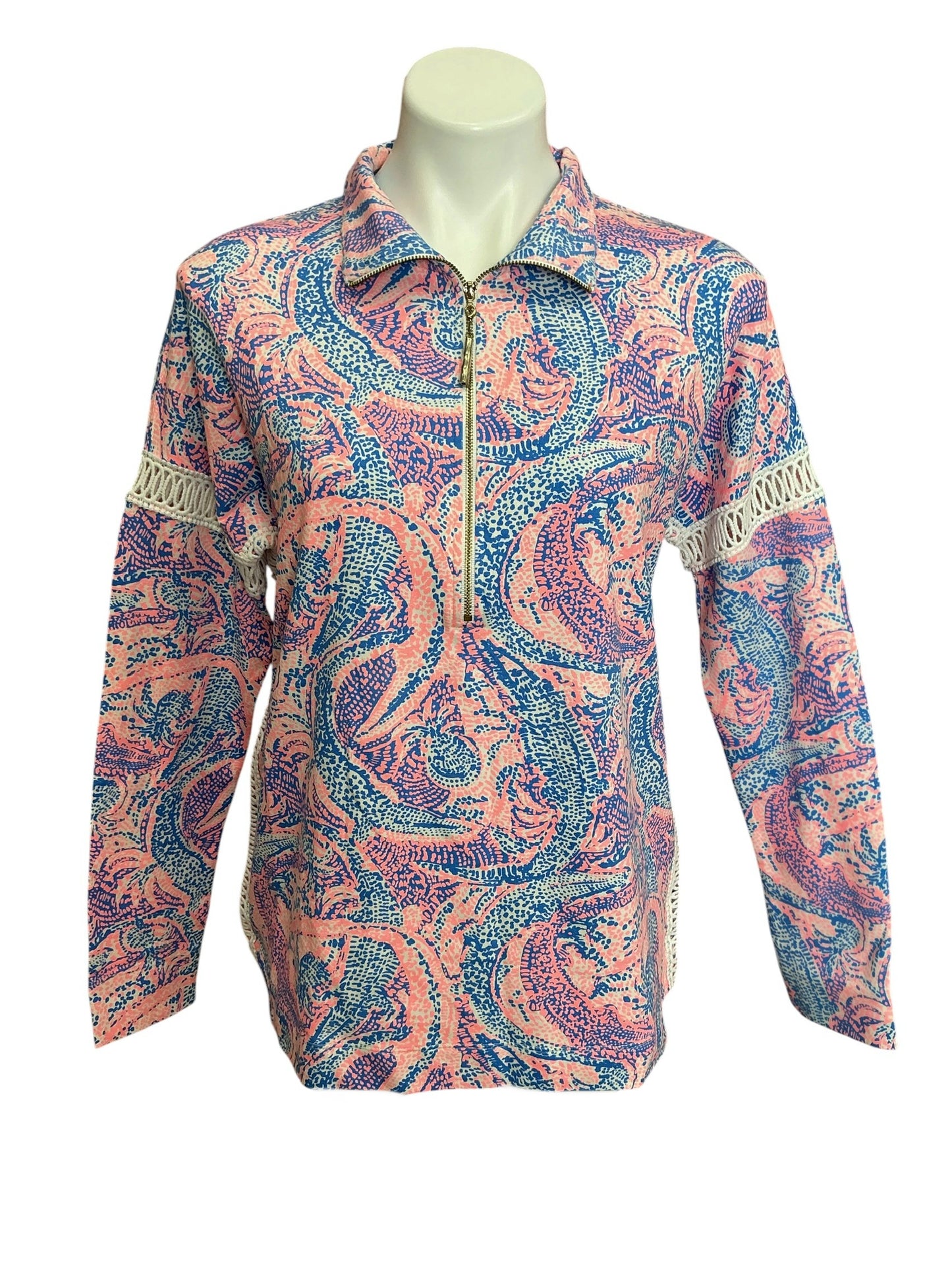 Lilly Pulitzer NWT Jonah Popover Top Coastal Blue Maybe Gator - Size S