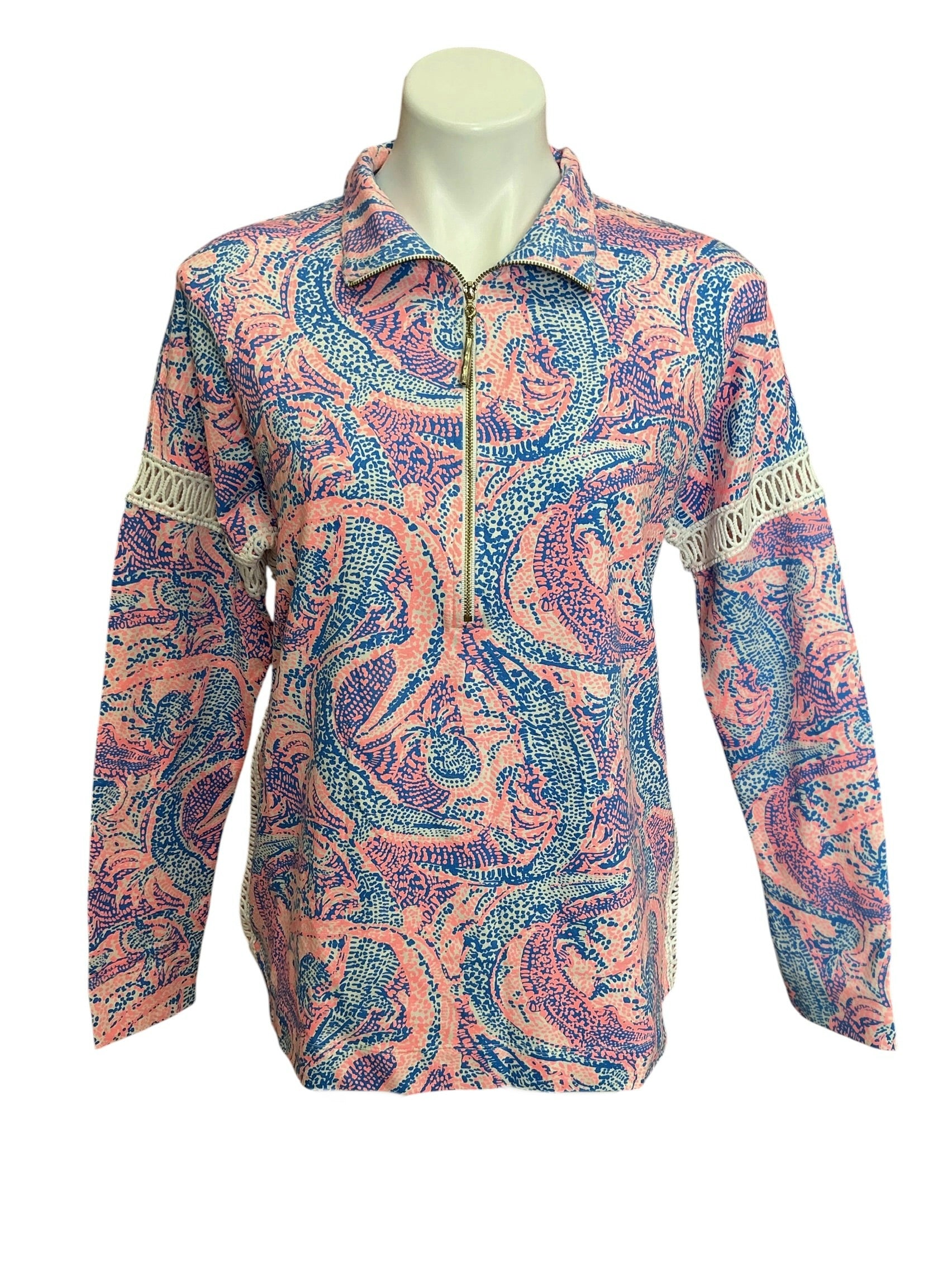 Lilly Pulitzer NWT Jonah Popover Top Coastal Blue Maybe Gator - Size S