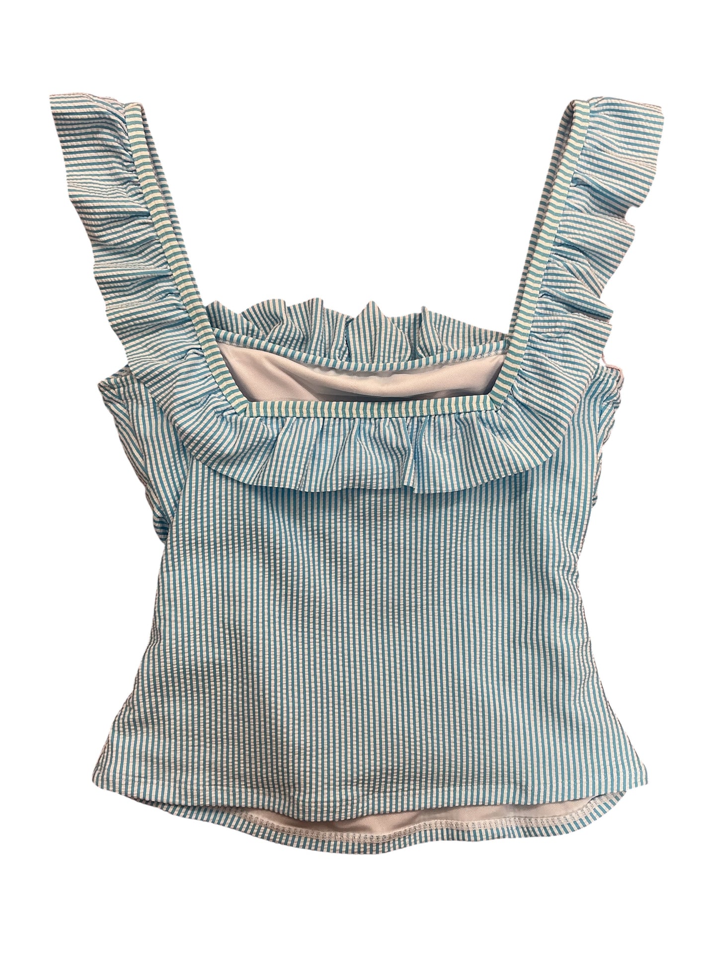 Lilly Pulitzer NWT Aenma Ruffle Tankini Top Capri Blue Seersucker Stripe - Size 6