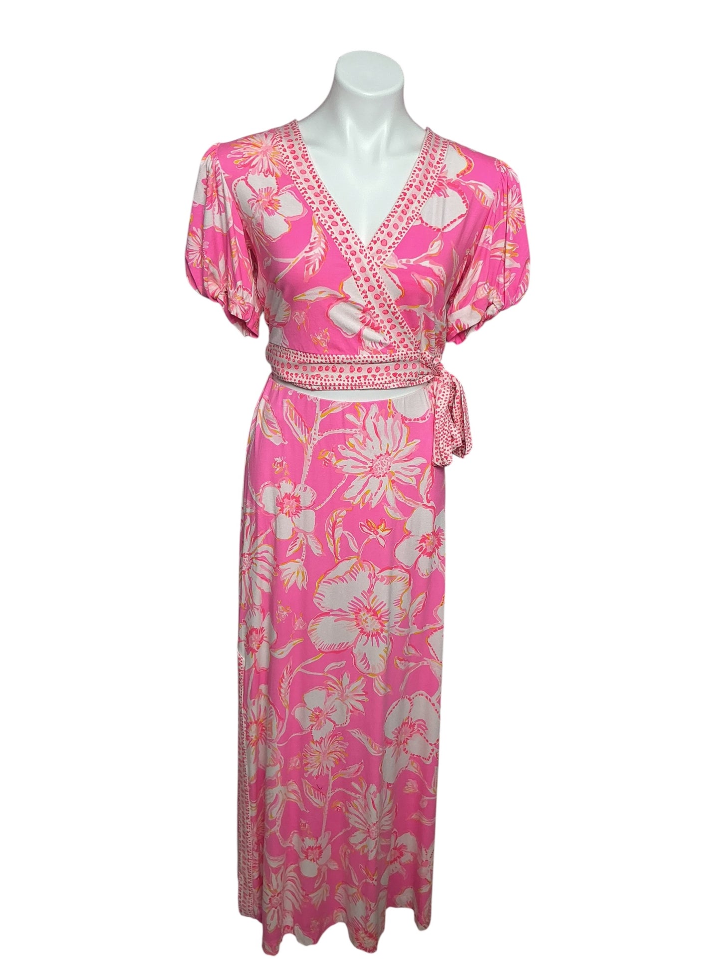 Lilly Pulitzer Sailynn 2 Piece Maxi Set Prosecco Pink Beachy Blooms - Size M