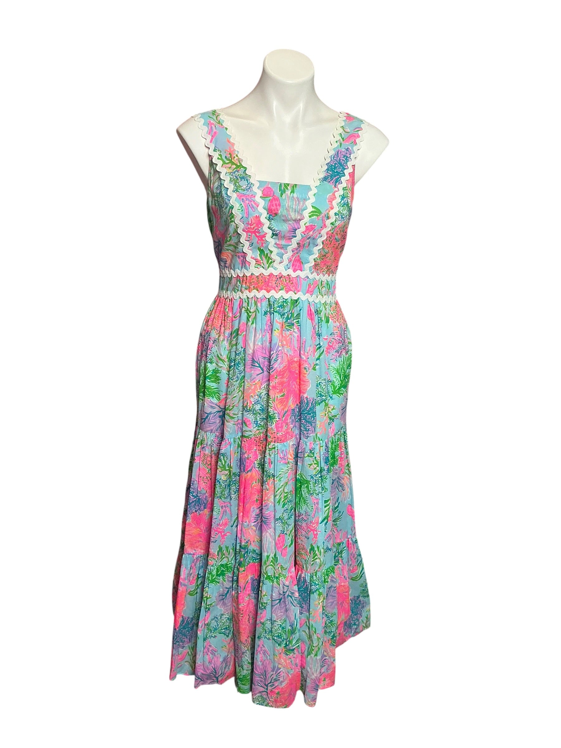 Lilly Pulitzer Pollie Tiered Scallop Trim Midi Dress Cay to My Heart - Size 16