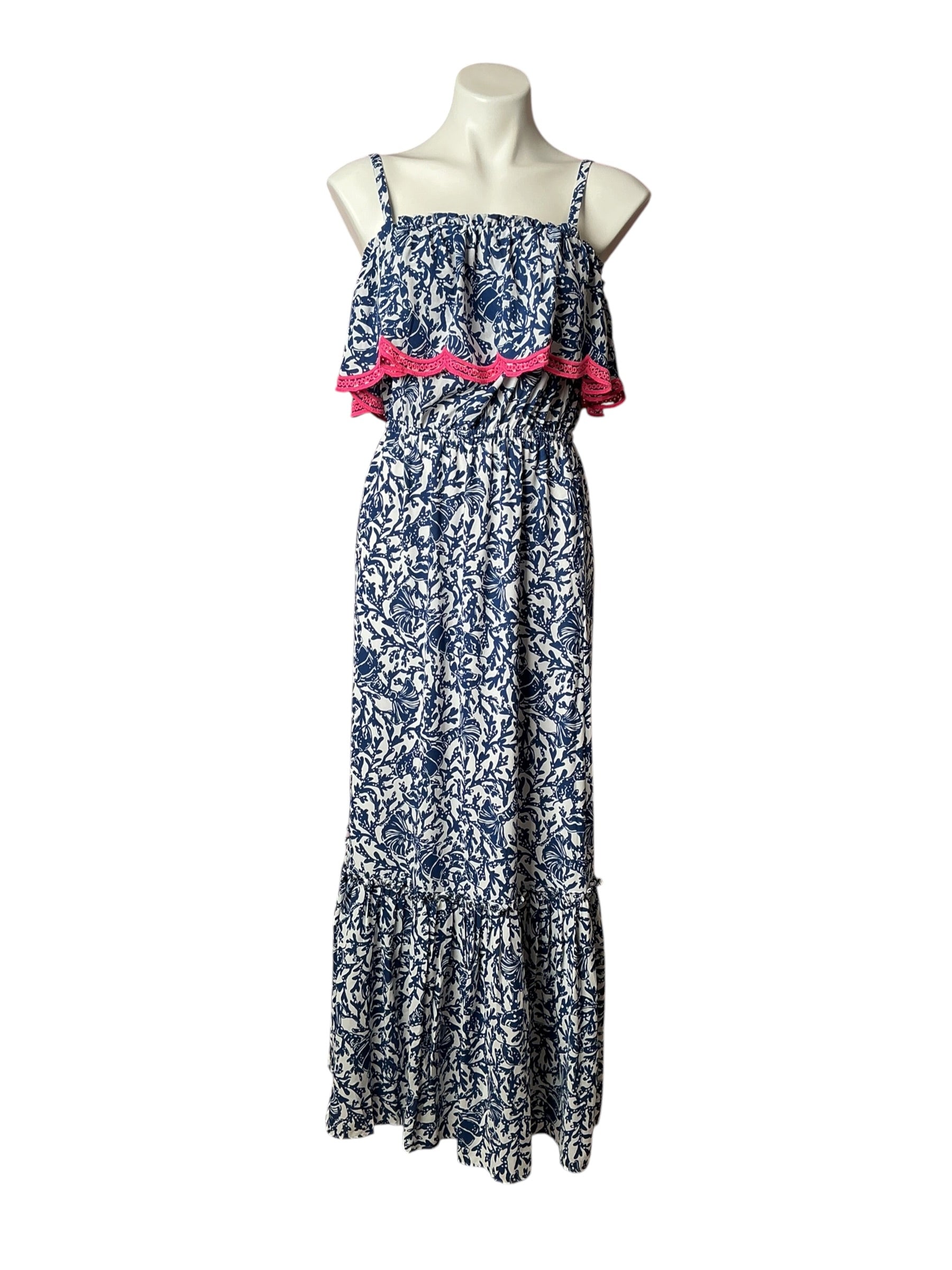 Lilly Pulitzer NWT Adia Maxi Dress Oyster Bay Blue Krillin It - Size S