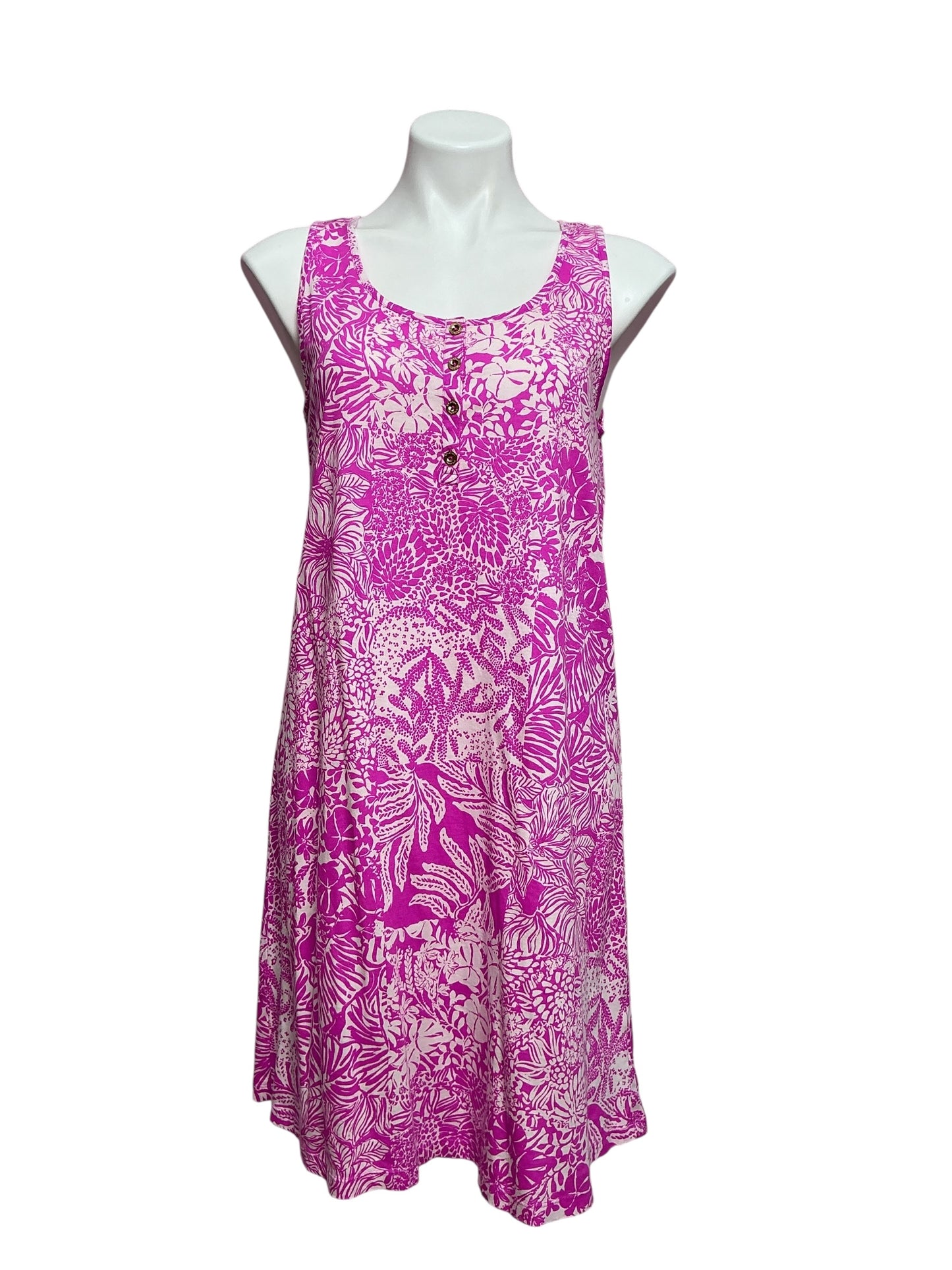 Lilly Pulitzer Lela Henley Tank Dress Wild Fuchsia, Swipe Right Size M