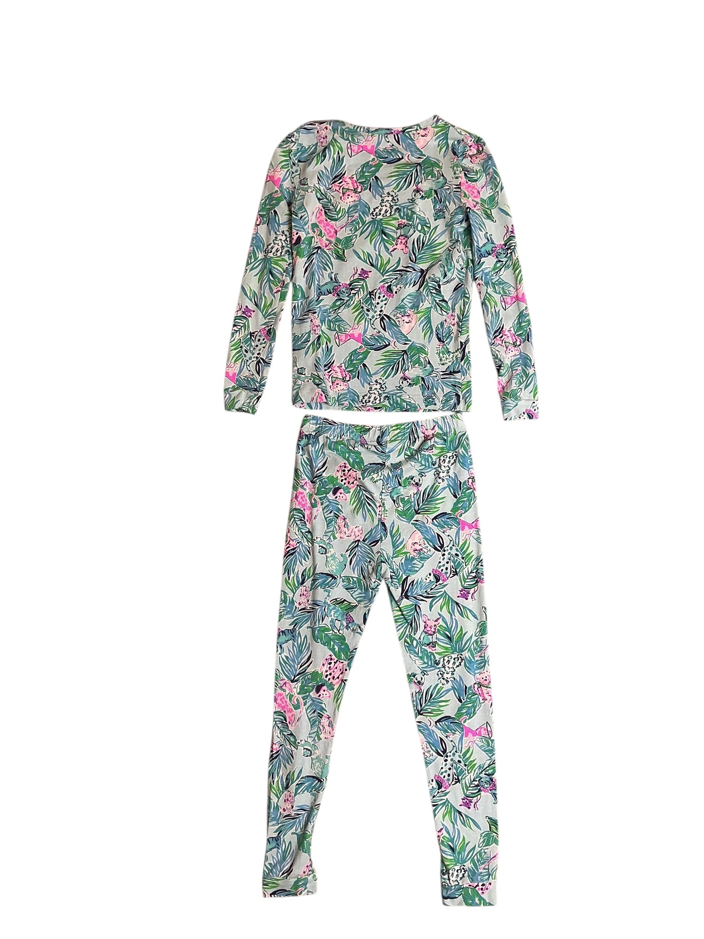 Lilly Pulitzer Girls Sammy Pajama Set Seasalt Blue Barking Up The Palm Tree - Size 6