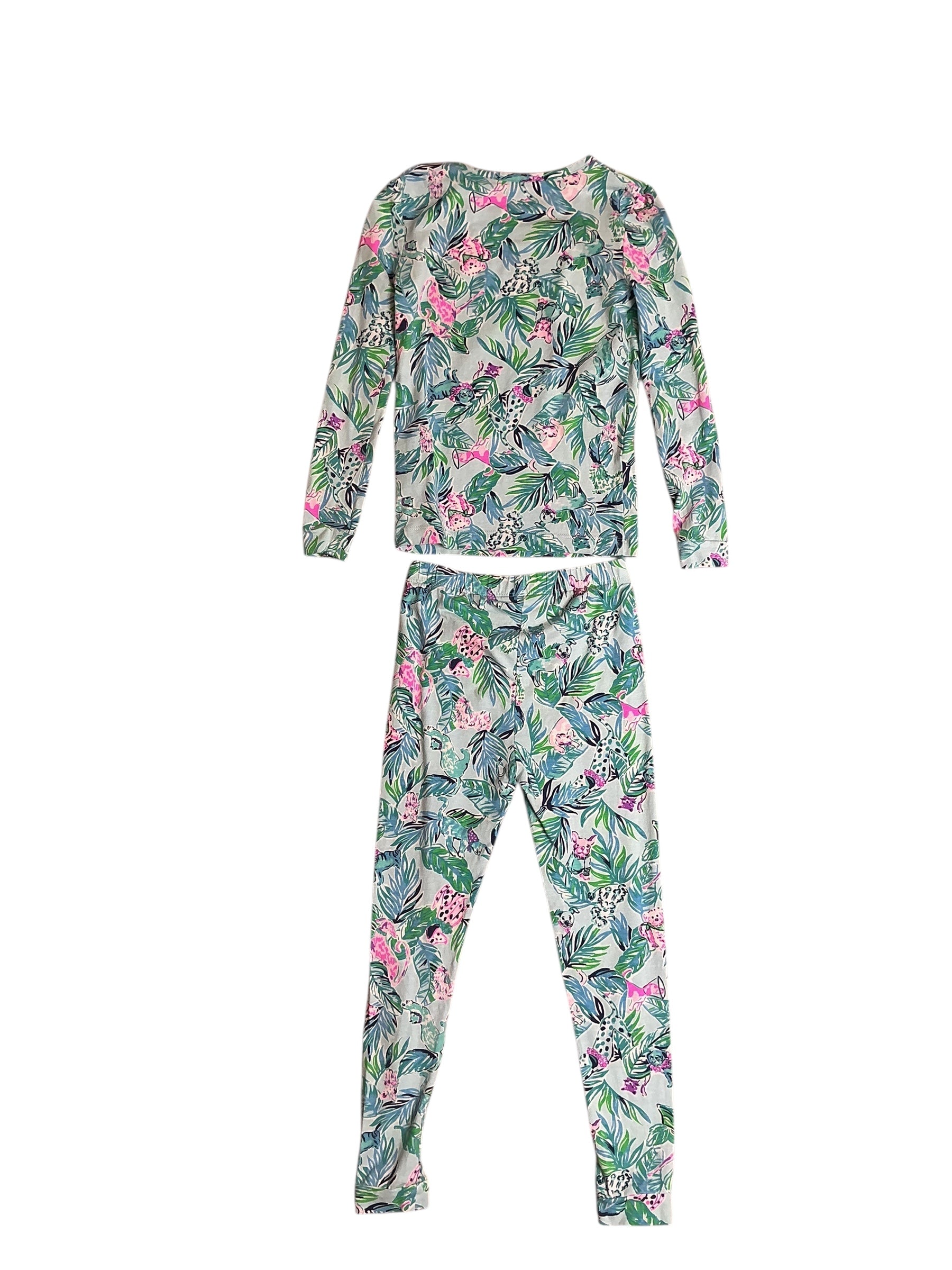 Lilly Pulitzer Girls Sammy Pajama Set Seasalt Blue Barking Up The Palm Tree - Size 6