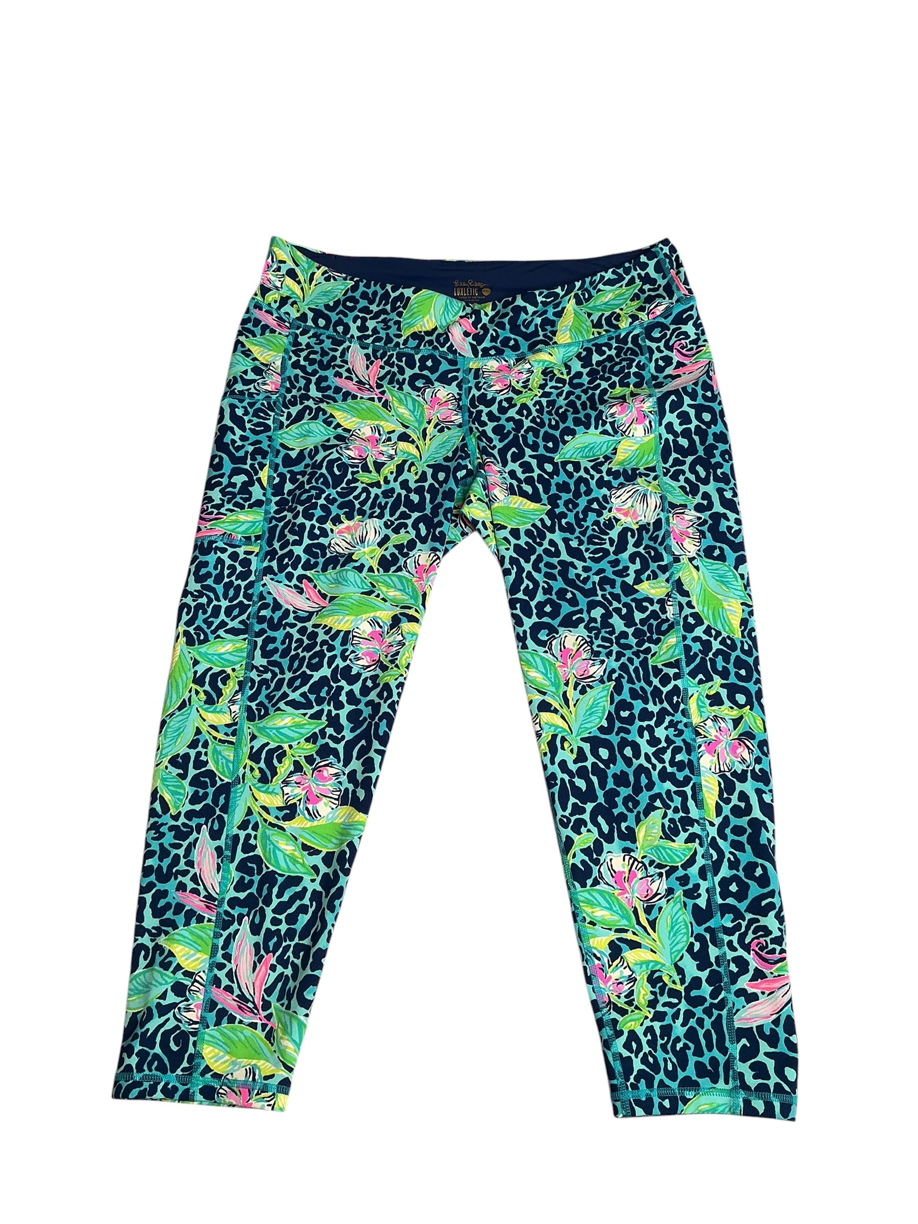 Lilly Pulitzer- Luxletic Weekender High Rise Midi Legging Formentera Turquoise Hot On The Spot Size XXL