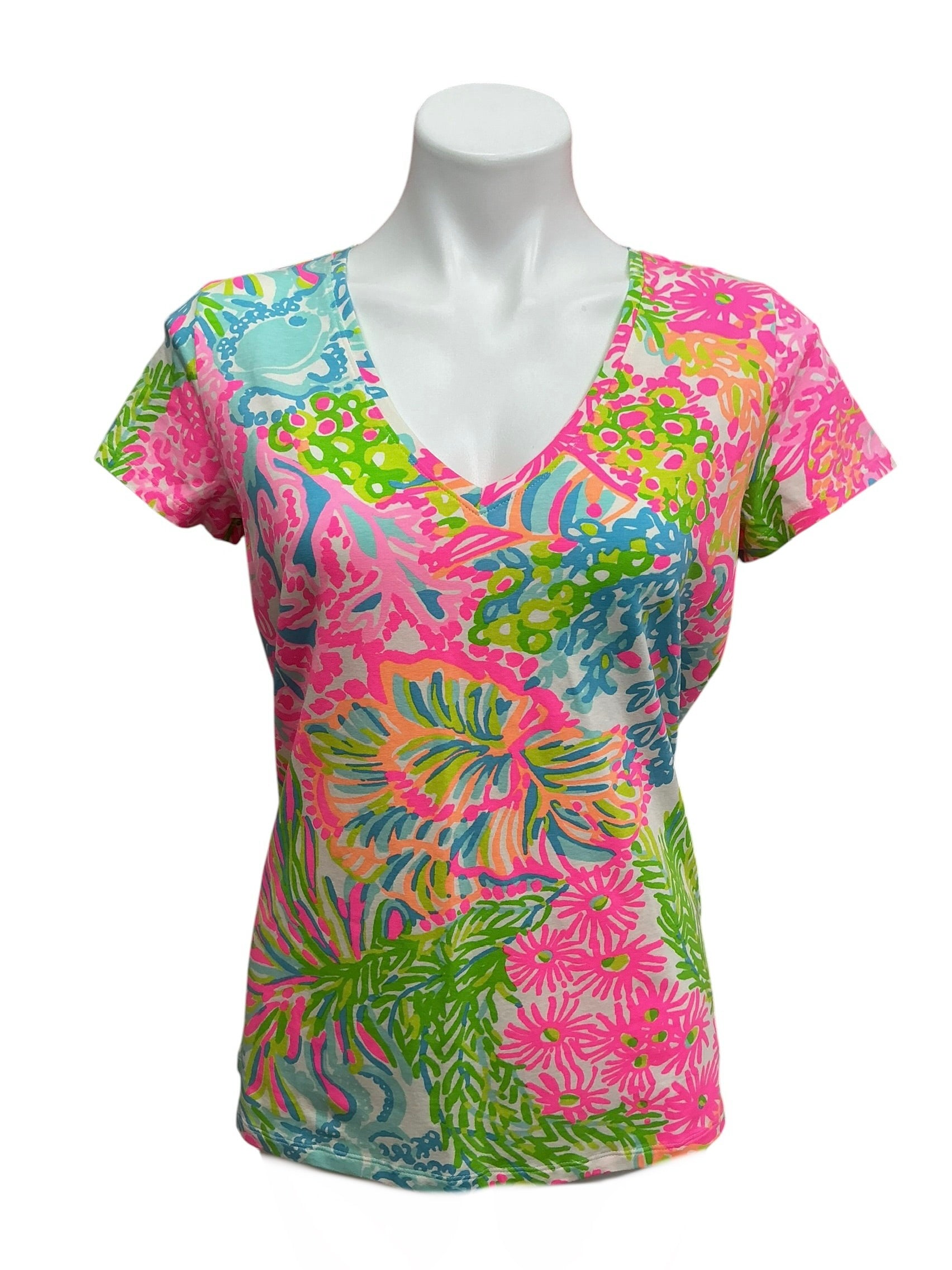 Lilly Pulitzer NWT Michele V Neck Top Multi More Lovers Coral - Size M