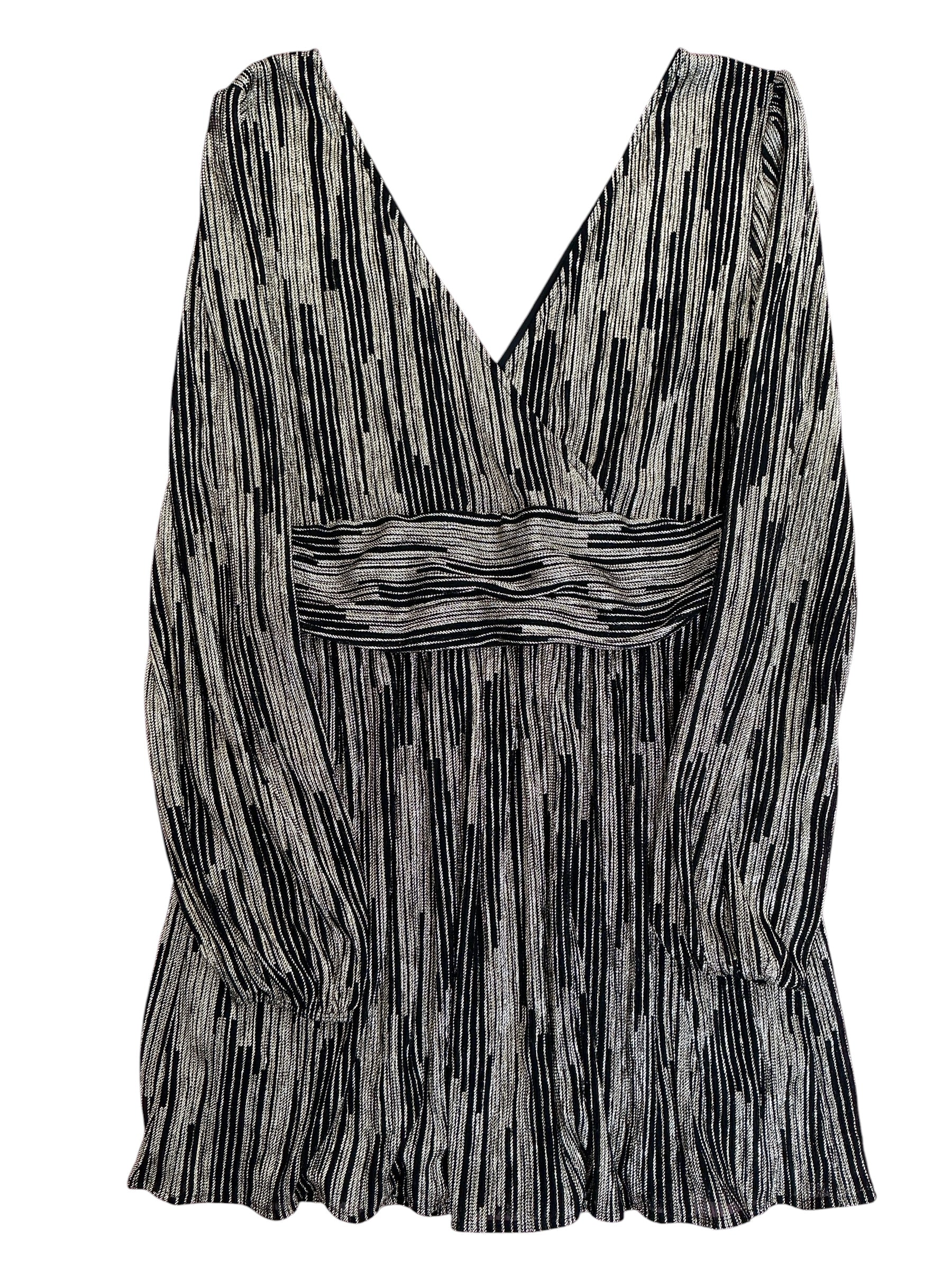 Lilly Pulitzer NWT Riza Long Sleeved Romper Onyx X Gold Metallic Rope Stripe Crinkle Knit - Size XL