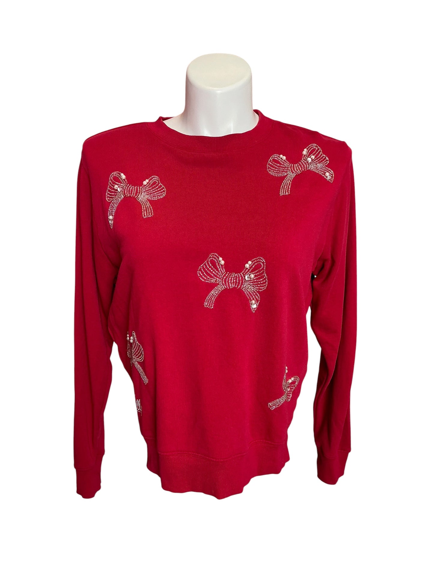 Lilly Pulitzer Ballad Long Sleeve Sweatshirt Malbec Red Bow Embellishment - Size XS