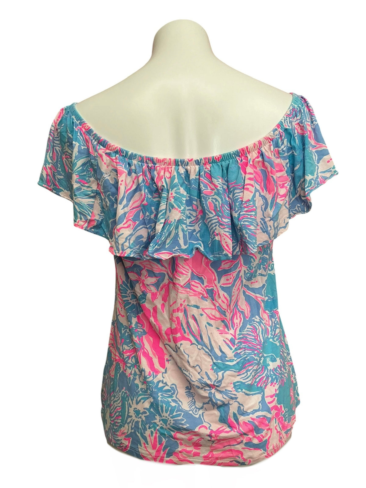 Lilly Pulitzer La Fortuna Off The Shoulder Top Blue Peri Viva La Lilly - Size M