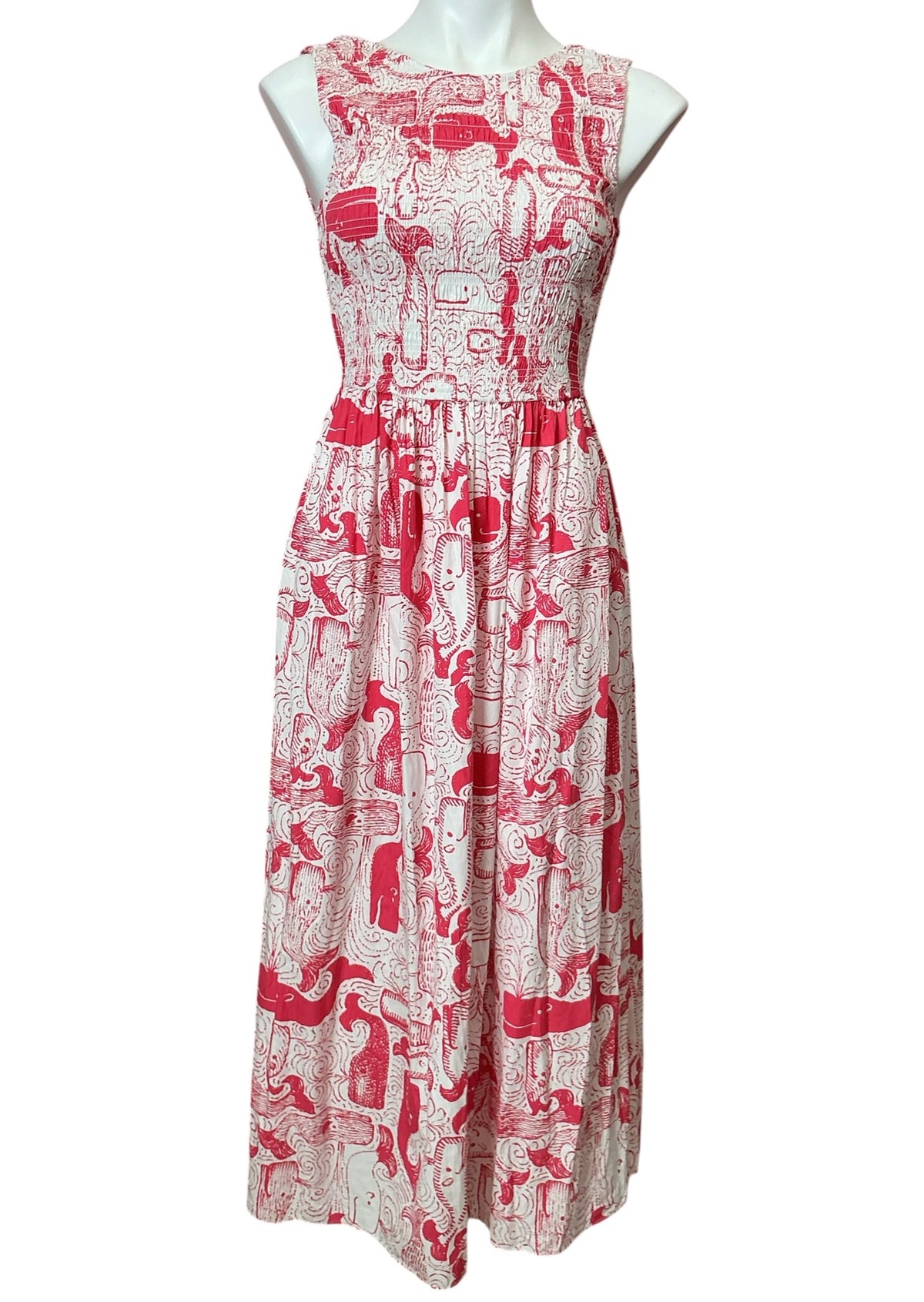 Lilly Pulitzer Daisey Smocked Midi Dress Paradise Punch Oversized Thar She Blows - Size XXS