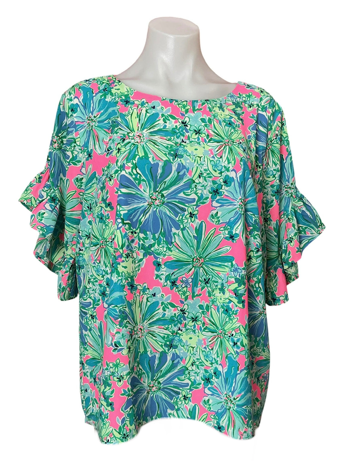 Lilly Pulitzer NWT Darlah Short Sleeve Top Soleil Pink Good Hare Day - Size L