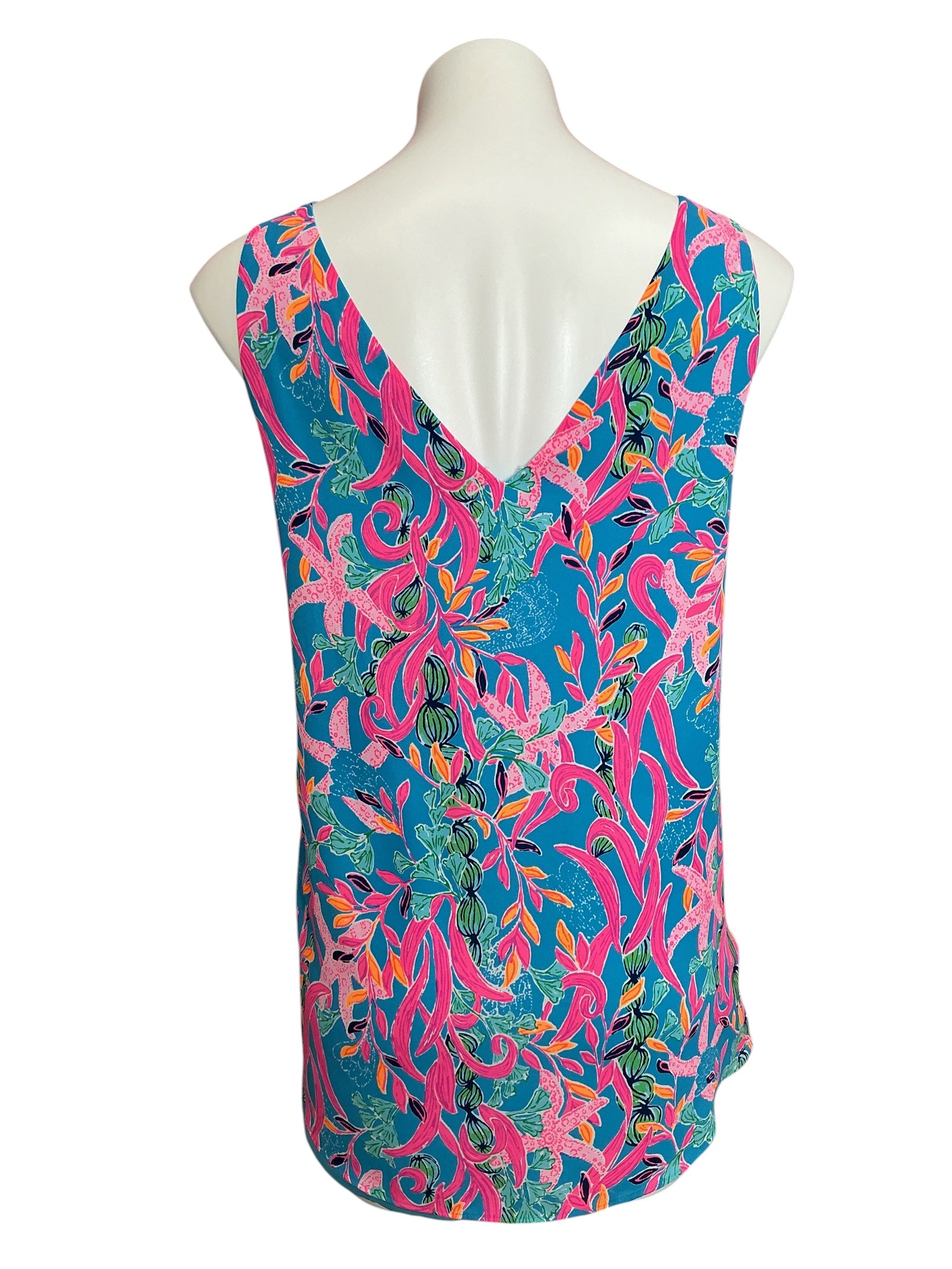 Lilly Pulitzer Florin Sleeveless V Neck Reversible Tank Top Saltwater Blue Shade Seekers - Size XL