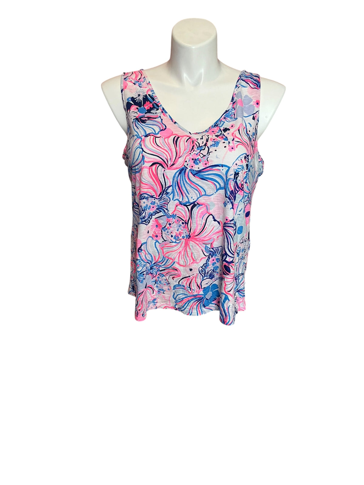 Lilly Pulitzer Gigi V-Neck Tank Top Prosecco Pink Make A Splash - Size XL