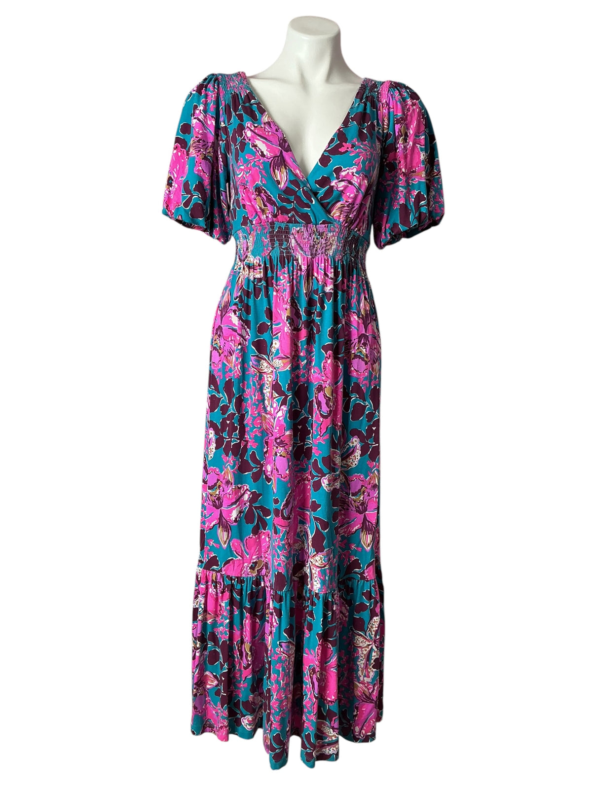 Lilly Pulitzer Holloway Elbow Sleeve Midi Dress Blue Rhapsody Orchid You Not - Size S