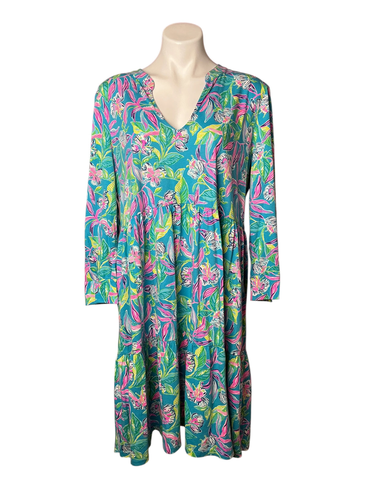 Lilly Pulitzer Alaina Swing Dress Formentera Turquoise Keep On Beleafing - XL