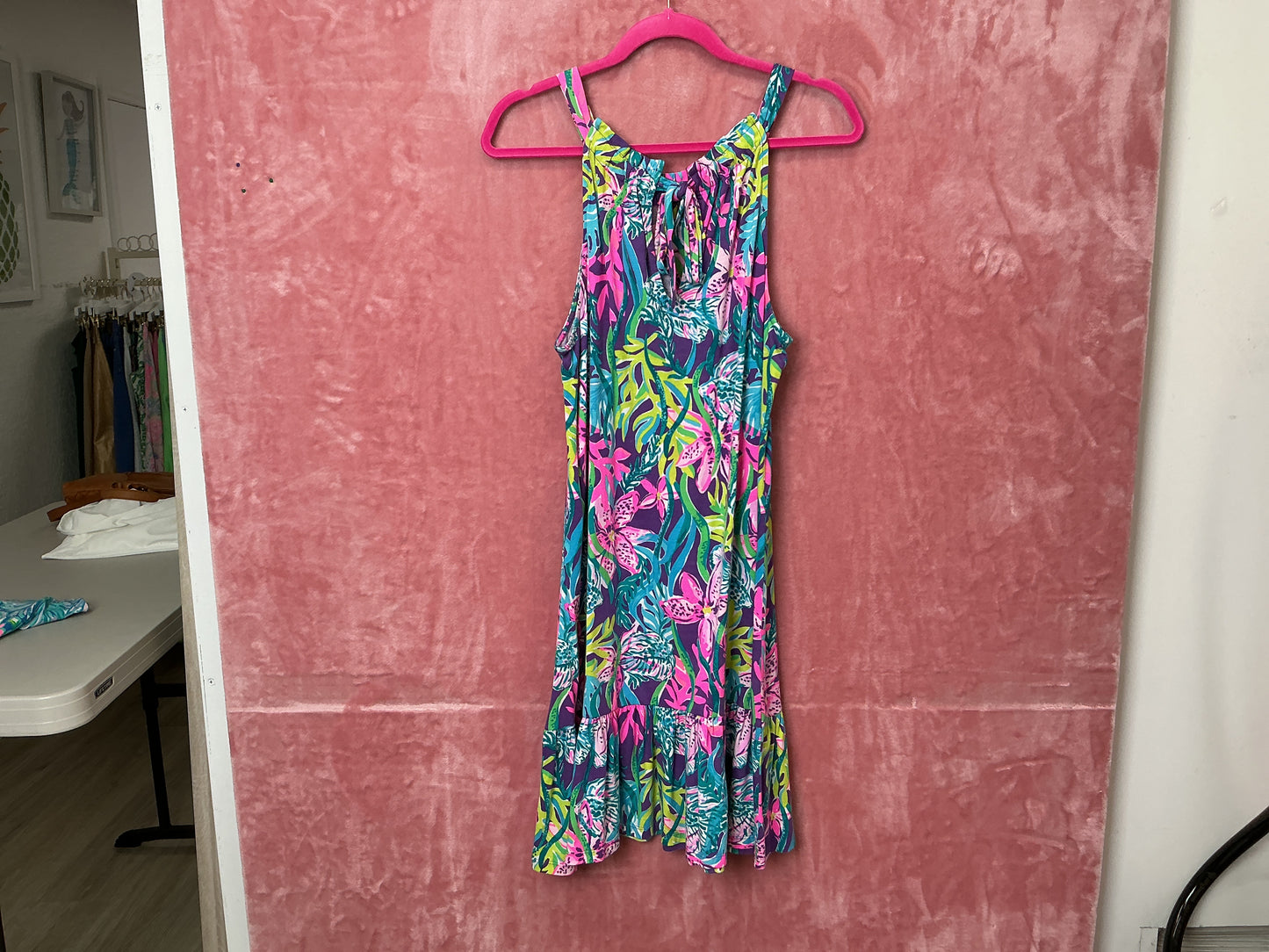 Lilly Pulitzer Saira Halter Dress, Print Name: Pigment Purple Party All the Tide - Size L