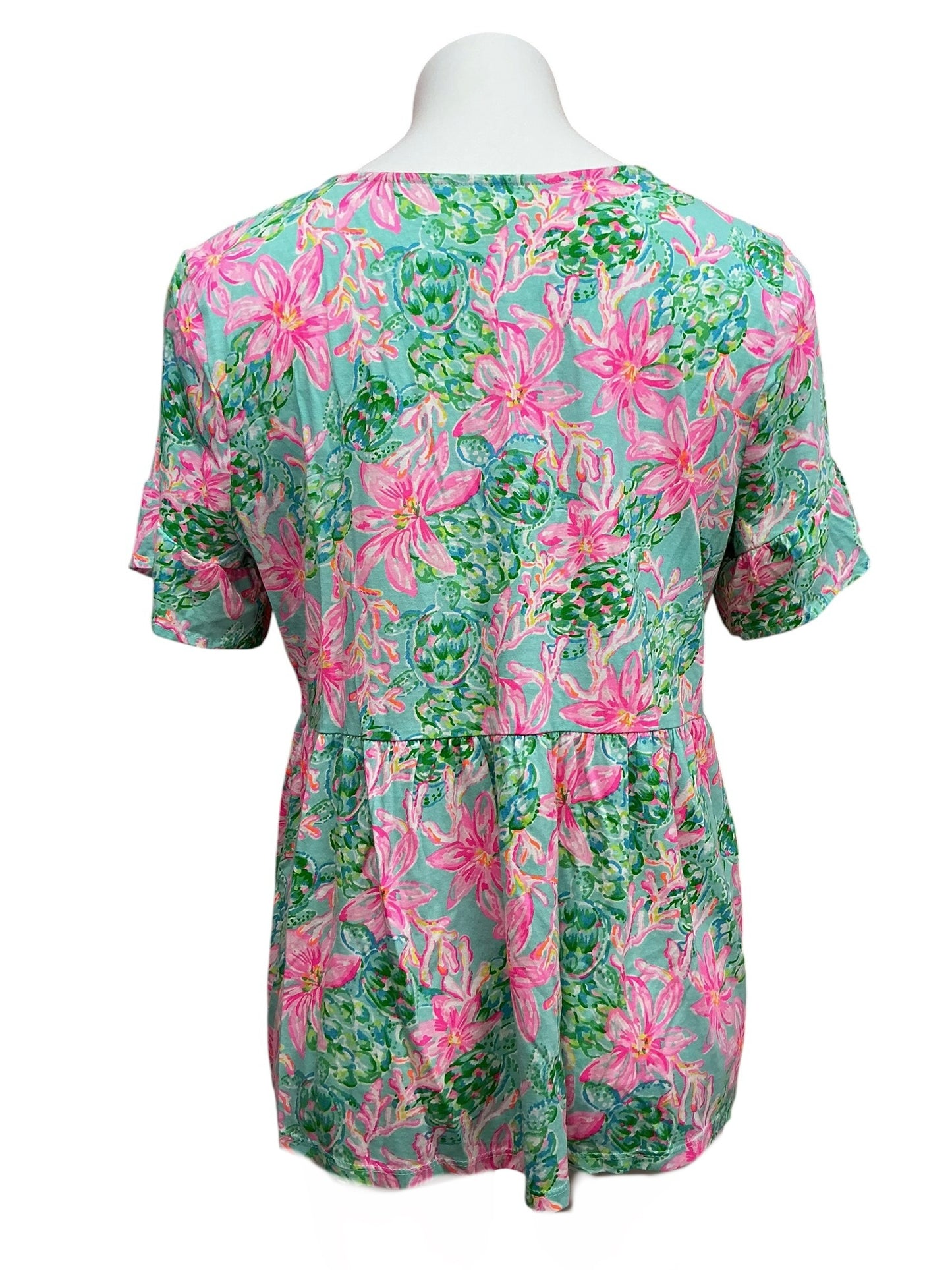 Lilly Pulitzer Jodee Ruffle Sleeve Swing Top Syrf Blue So Shellegant - Size L