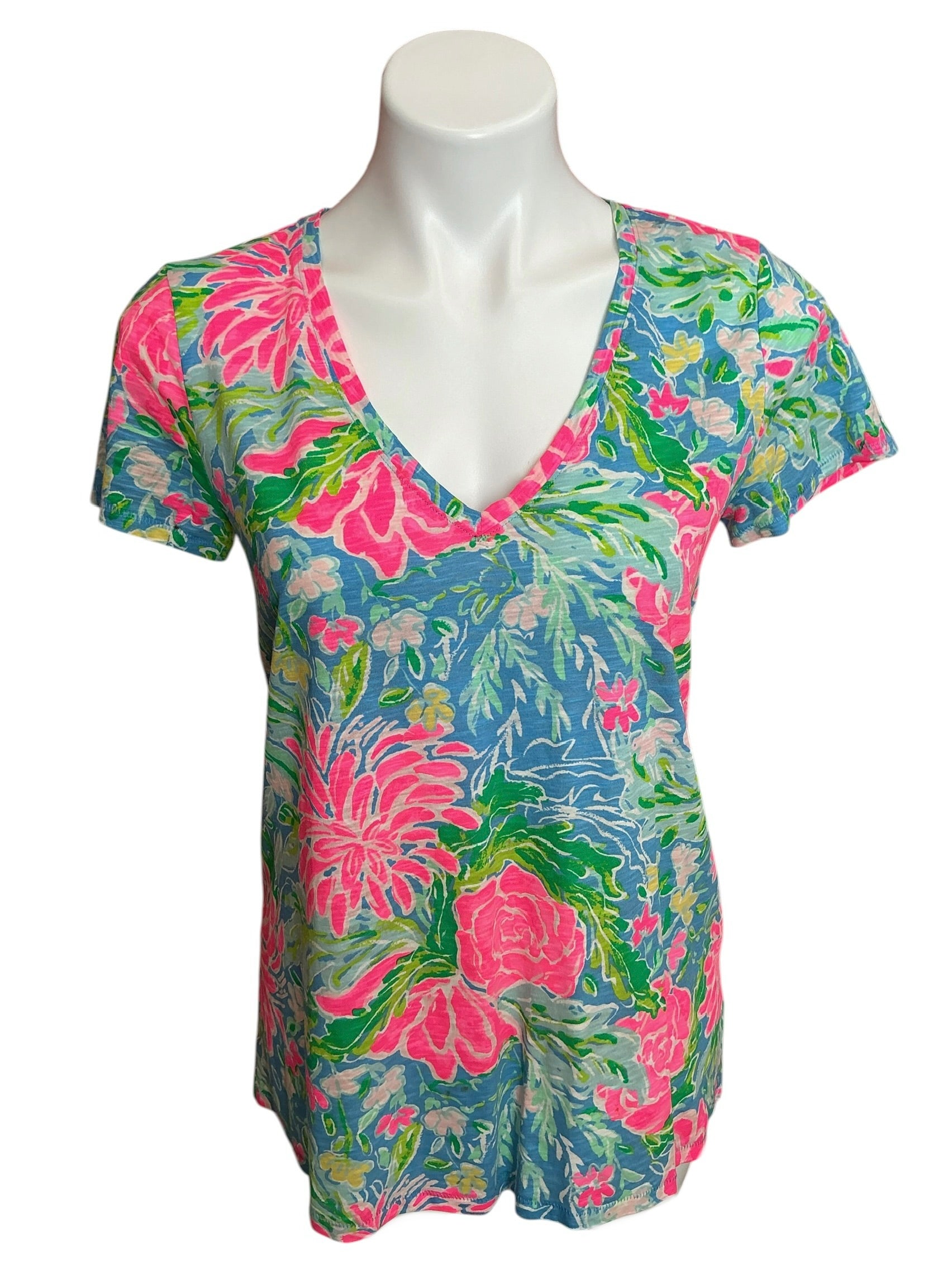 Lilly Pulitzer Etta V-Neck Top Bunny Business - Size S