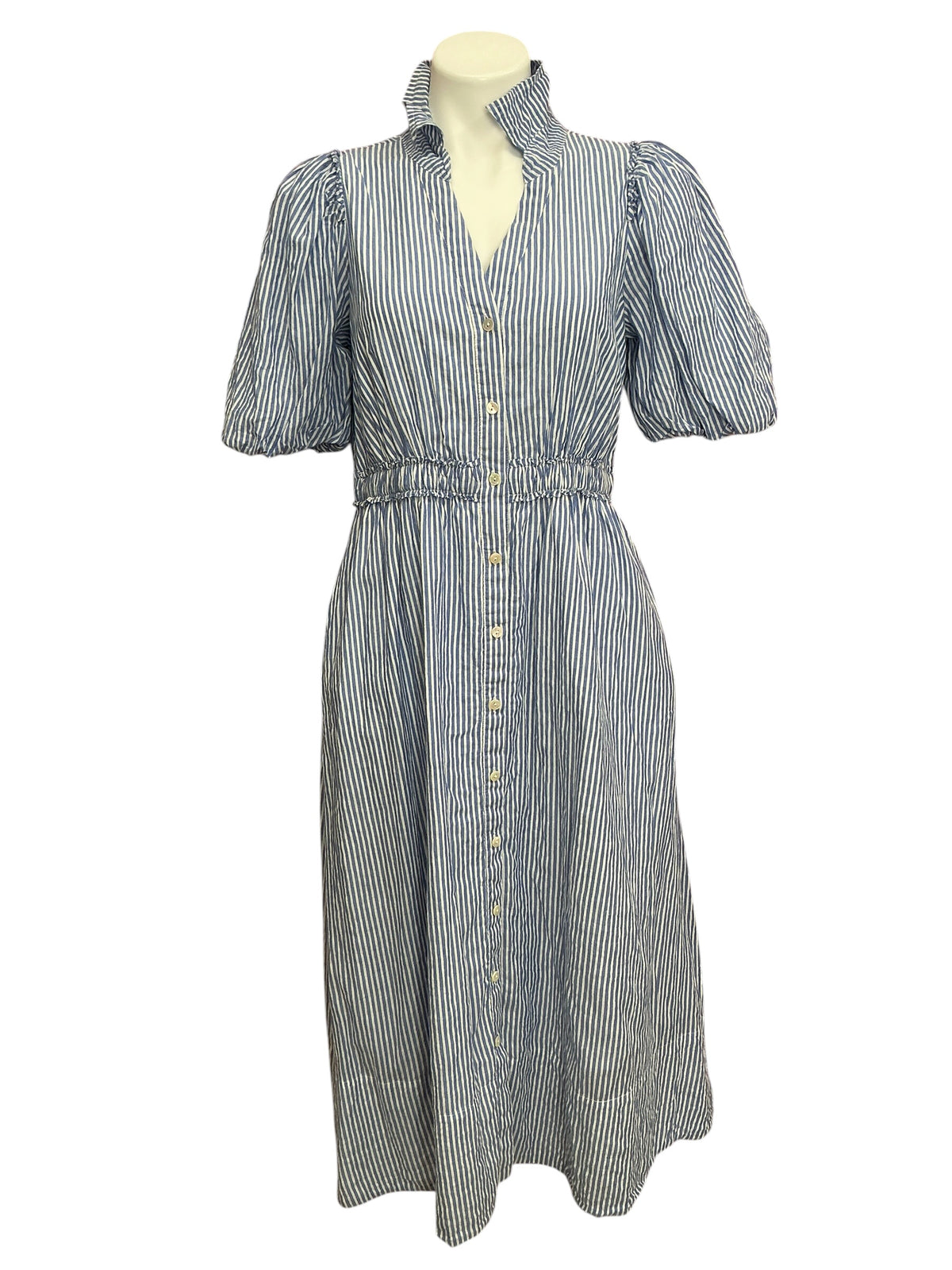 Lilly Pulitzer Tassie Elbow Sleeve Cotton Dress Coastal Blue Oxford Stripe - Size 6