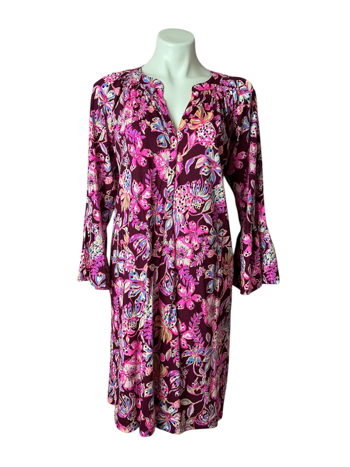 Lilly Pulitzer Norris 3/4 Sleeve Dress Amarena Cherry Tropical With A Twist - Size L