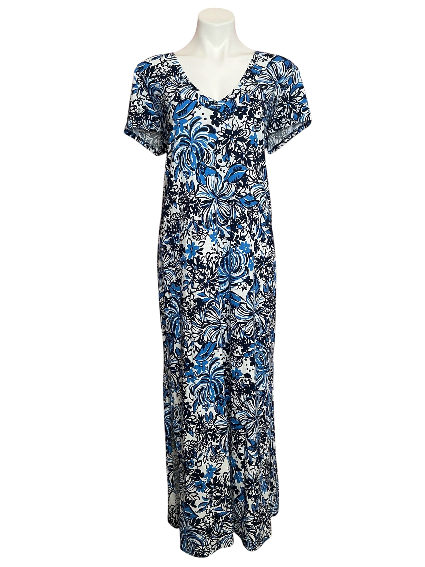 Lilly Pulitzer Etta Short Sleeve Maxi Dress Low Tide Navy Pandarama - Size XL