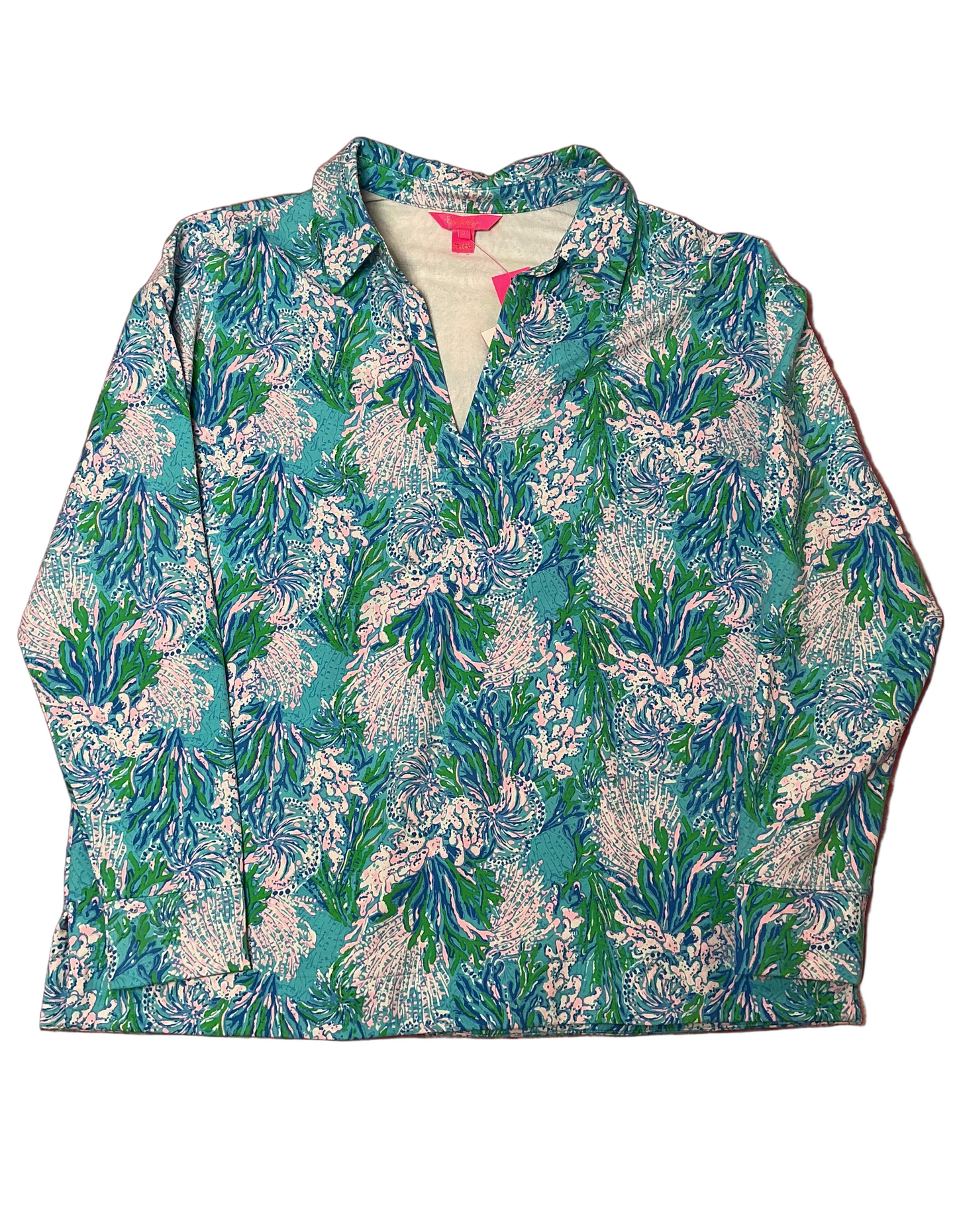 Lilly Pulitzer NWT - Clanton Long Sleeve Top - Las Olas Aqua Strong Current Sea - Size XL